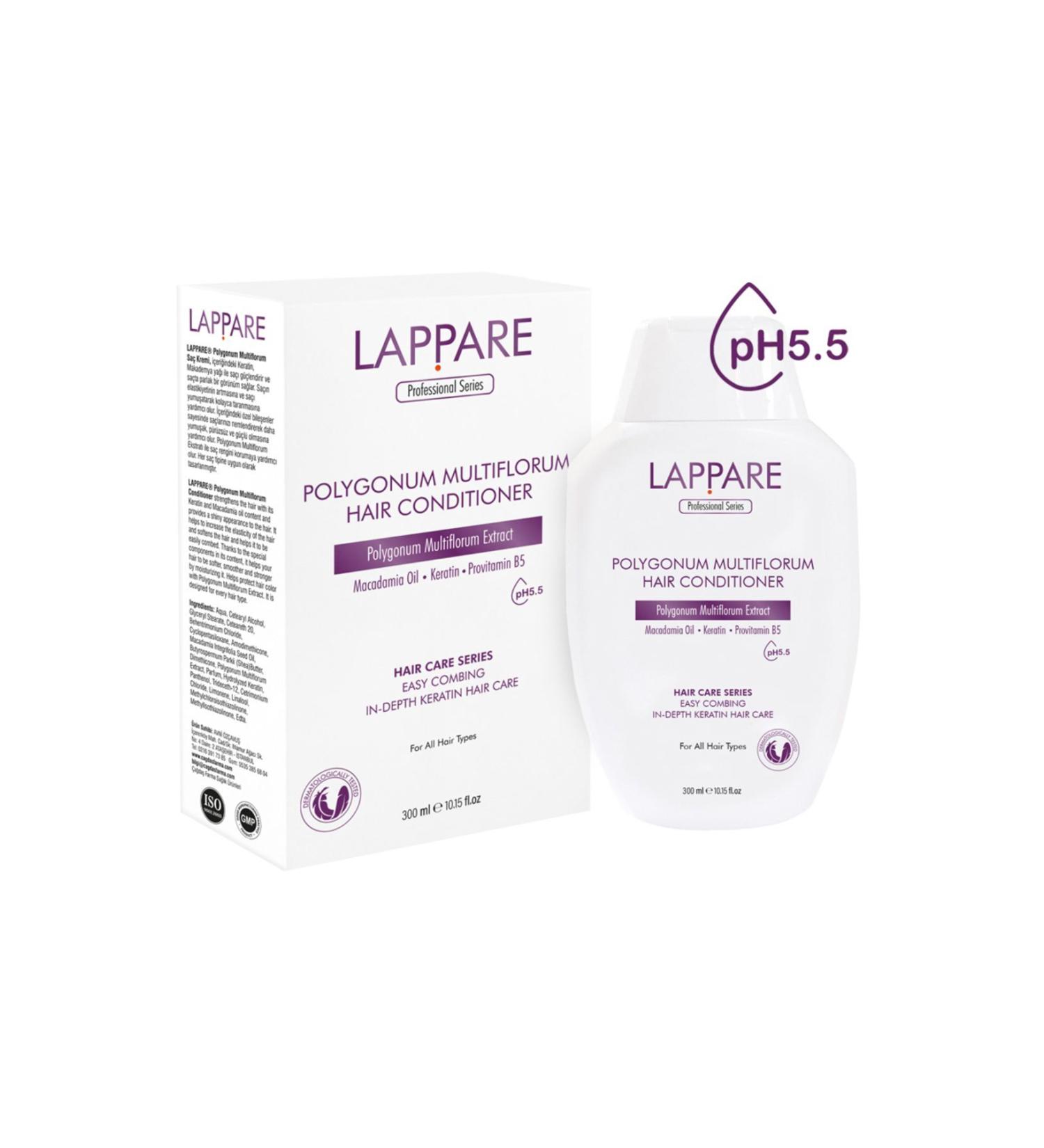 Lappare Ph 5.5 Hair Conditioner - Keratin Macadamia Provitamin B5 - Polygonum Multiflorum Hair Care Cream 300ml. - Buy Online on GoSupps.com