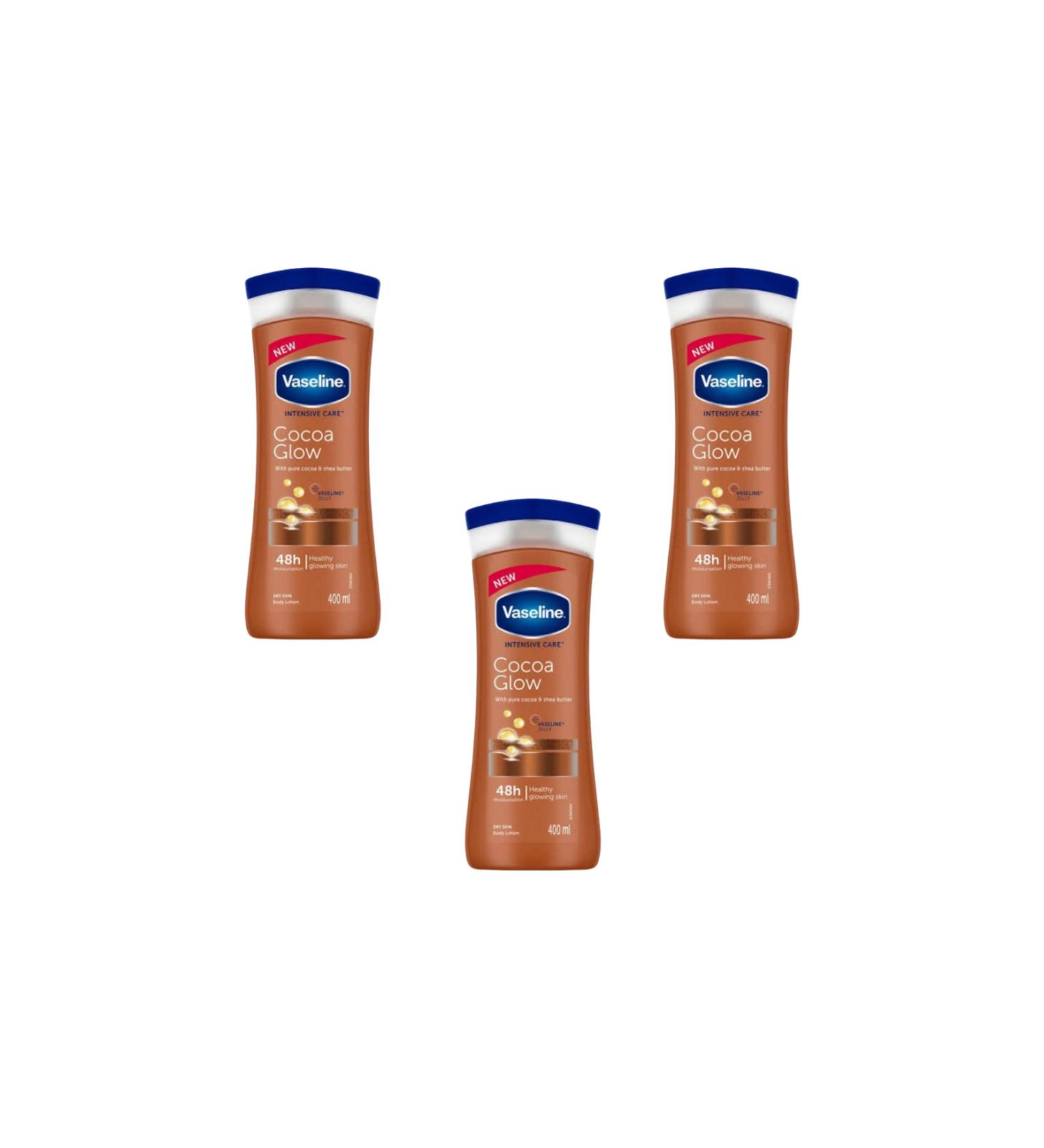 Vaseline Intensive Care Cocoa Glow 48h Moisturizing Body Lotion 400ml 3 pcs