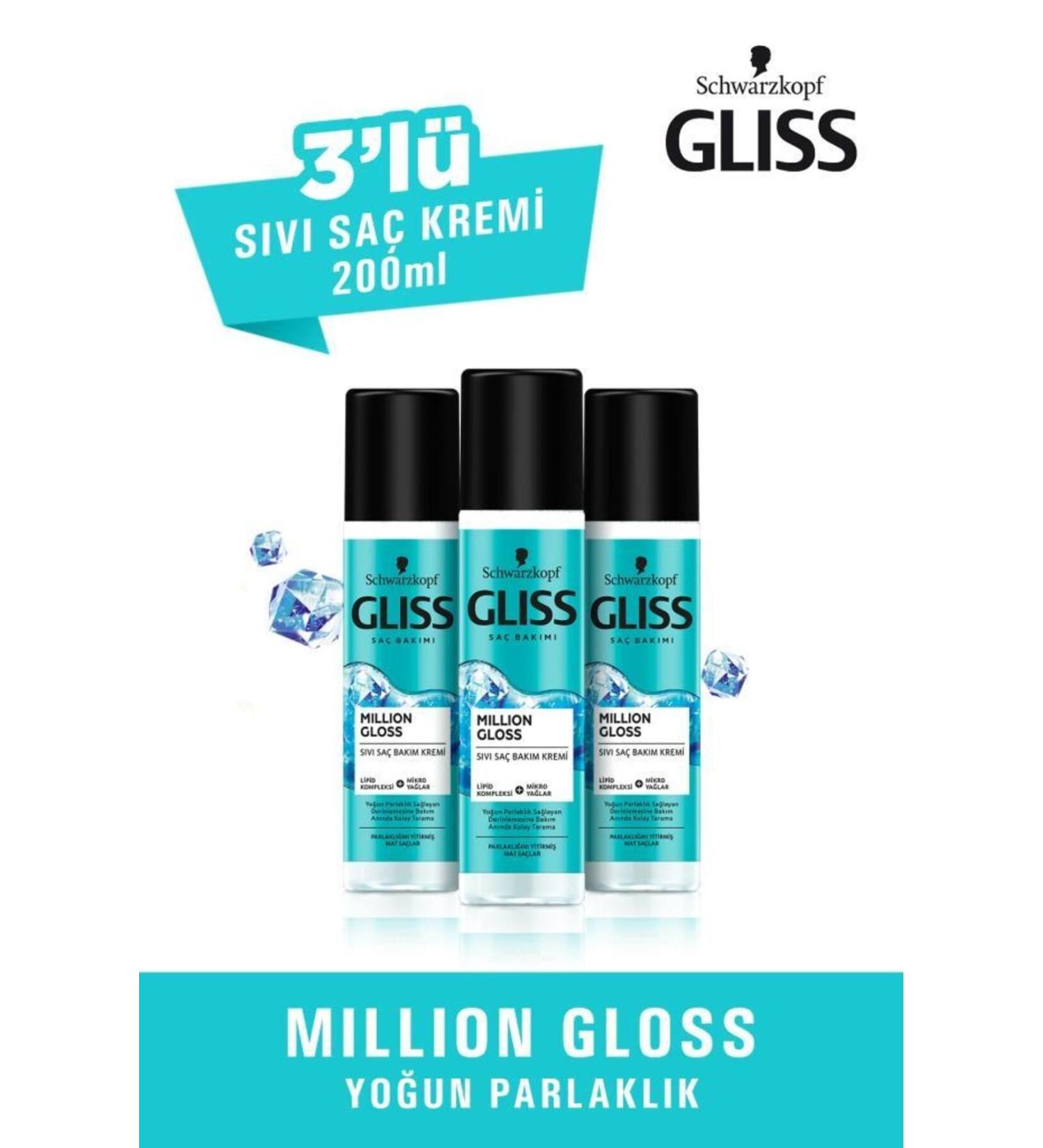 Gliss Million Gloss Intense Shine Leave-In Liquid Hair Conditioner 200 ml X 3 Pieces - Buy Online on GoSupps.com