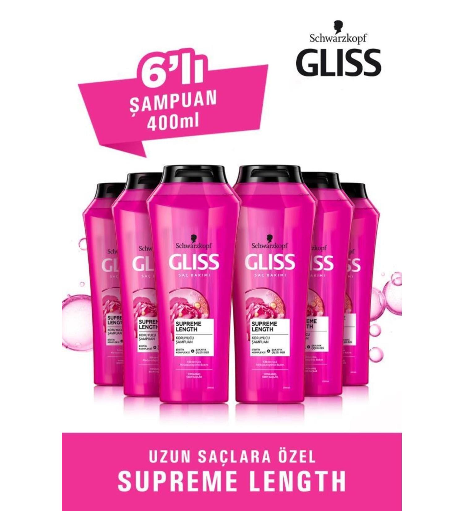 Gliss Supreme Length Long Hair Special Shampoo 400 ml X 6 Pieces - Buy Online on GoSupps.com