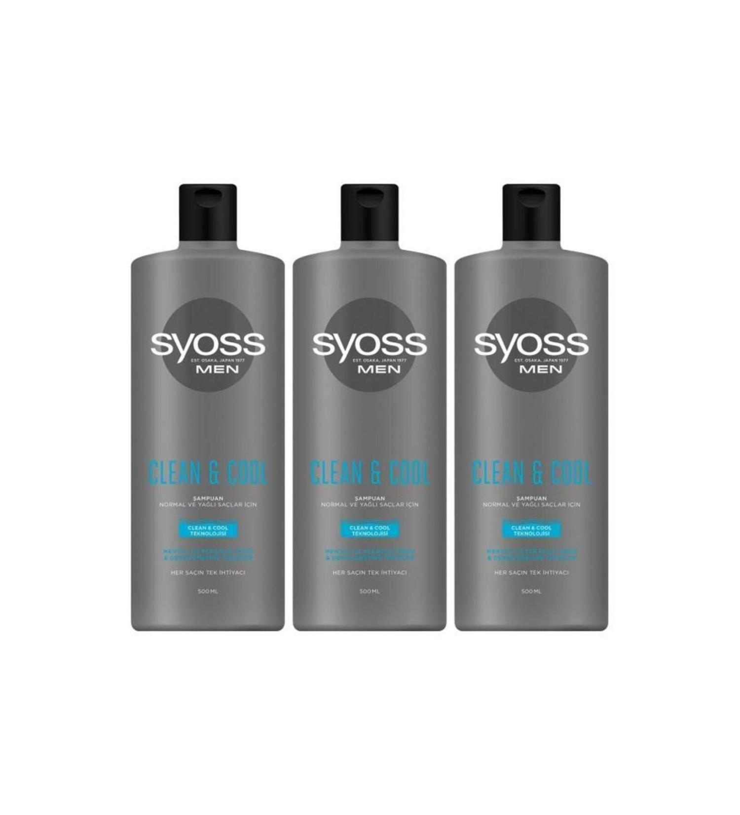Syoss Men Clean & Cool Menthol Effective Shampoo 500 ml X 3 Pieces - Buy Online on GoSupps.com