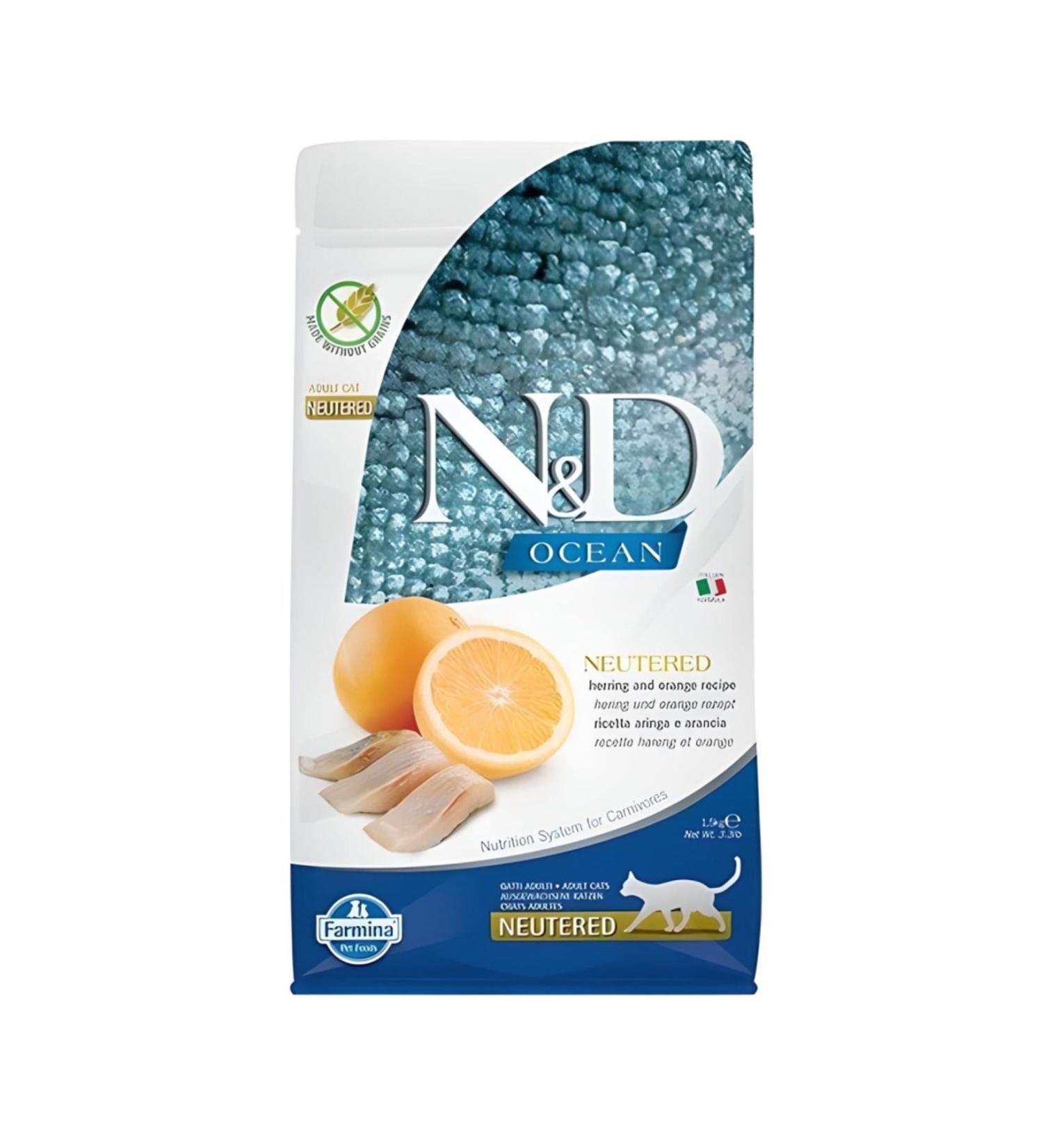 N & D Ocean Herring Fish & Orange Grain-Free Sterilized Cat Food 1.5 Kg - Buy Online on GoSupps.com