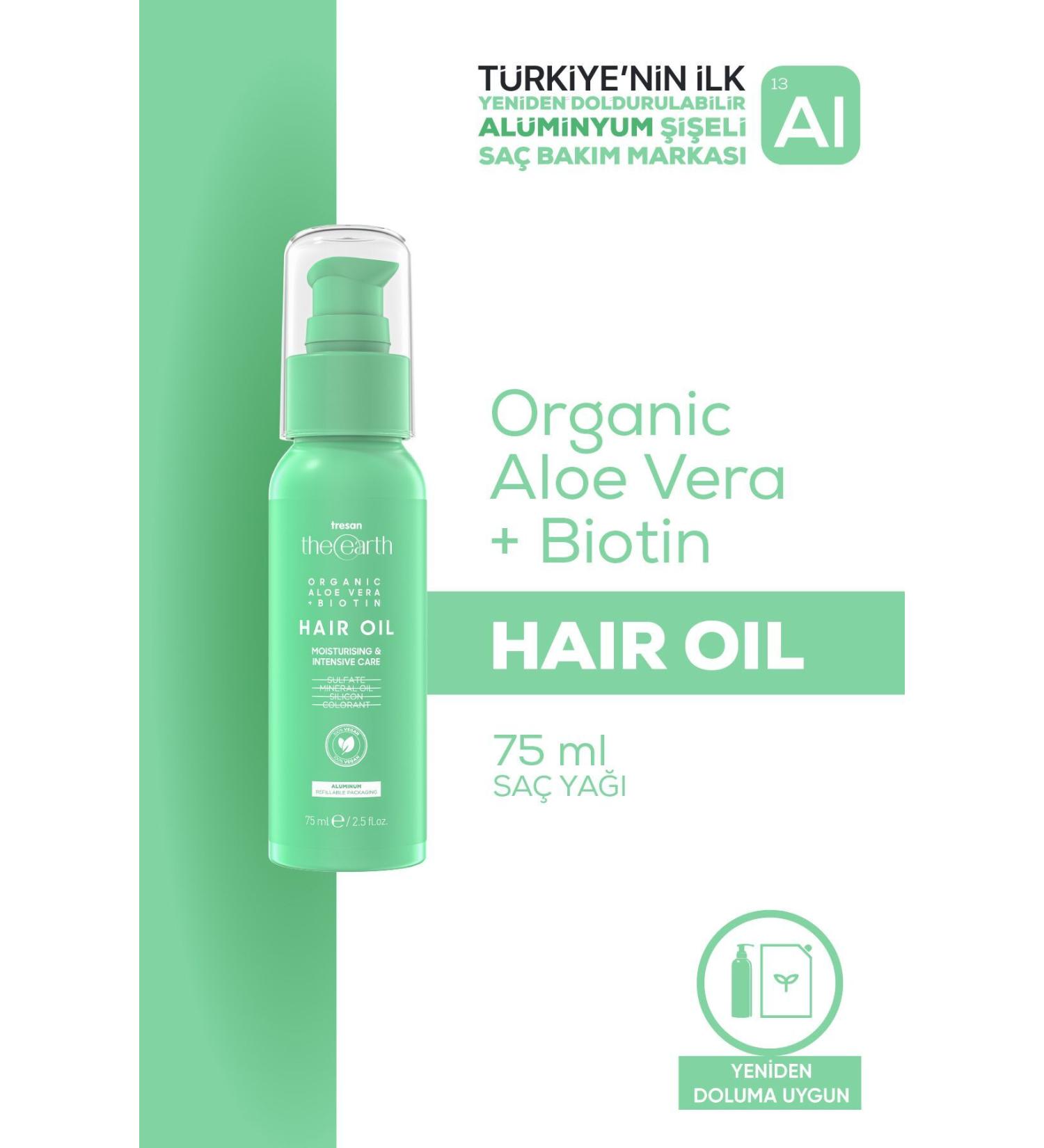 Tresan The Earth Organic Aloe Vera + Biotin Hair Oil 75 Ml - Buy Online on GoSupps.com