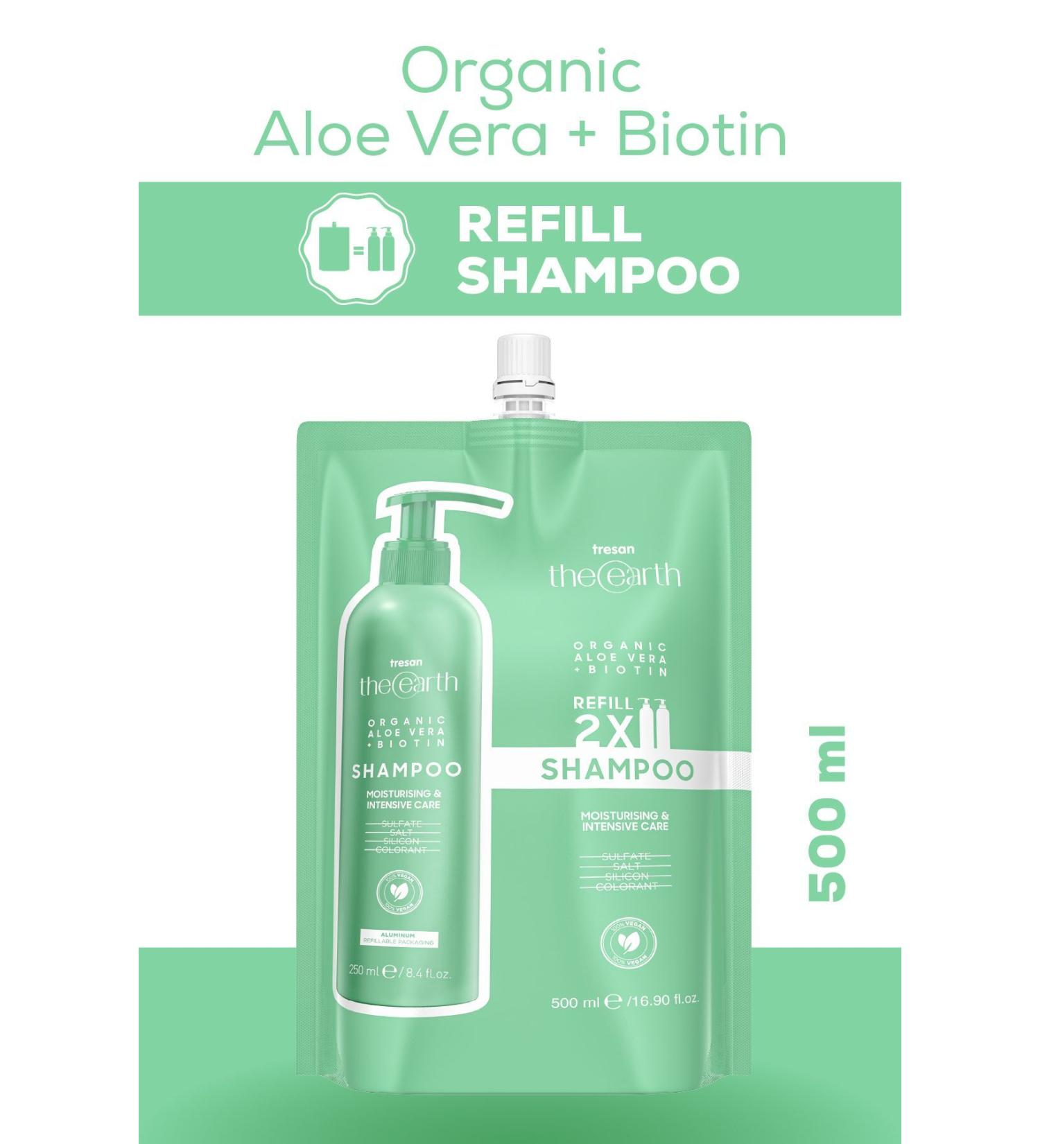 Tresan The Earth Organic Aloe Vera Biotin Shampoo Refill Pouch 500 ml X2