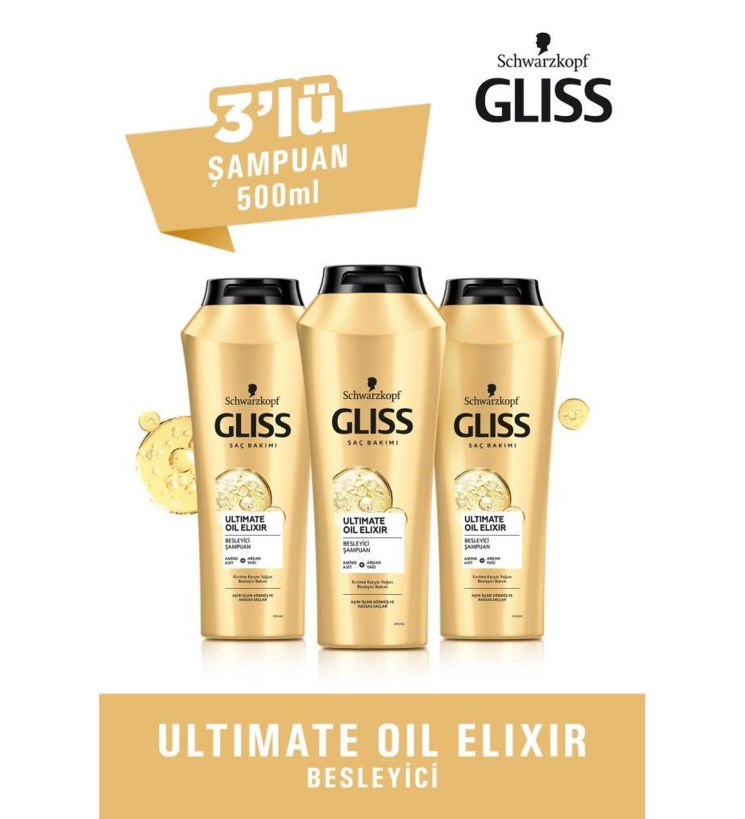 Gliss Ultimate Oil Elixir Nourishing Shampoo 500 ml X 3 Pieces - Buy Online on GoSupps.com