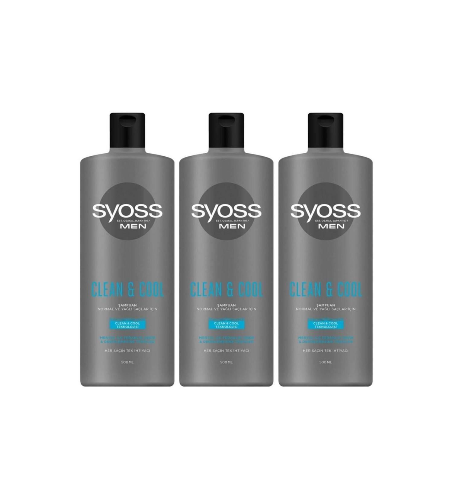 Syoss Men Clean & Cool Shampoo 500 ml x 3 Pcs - Buy Online on GoSupps.com