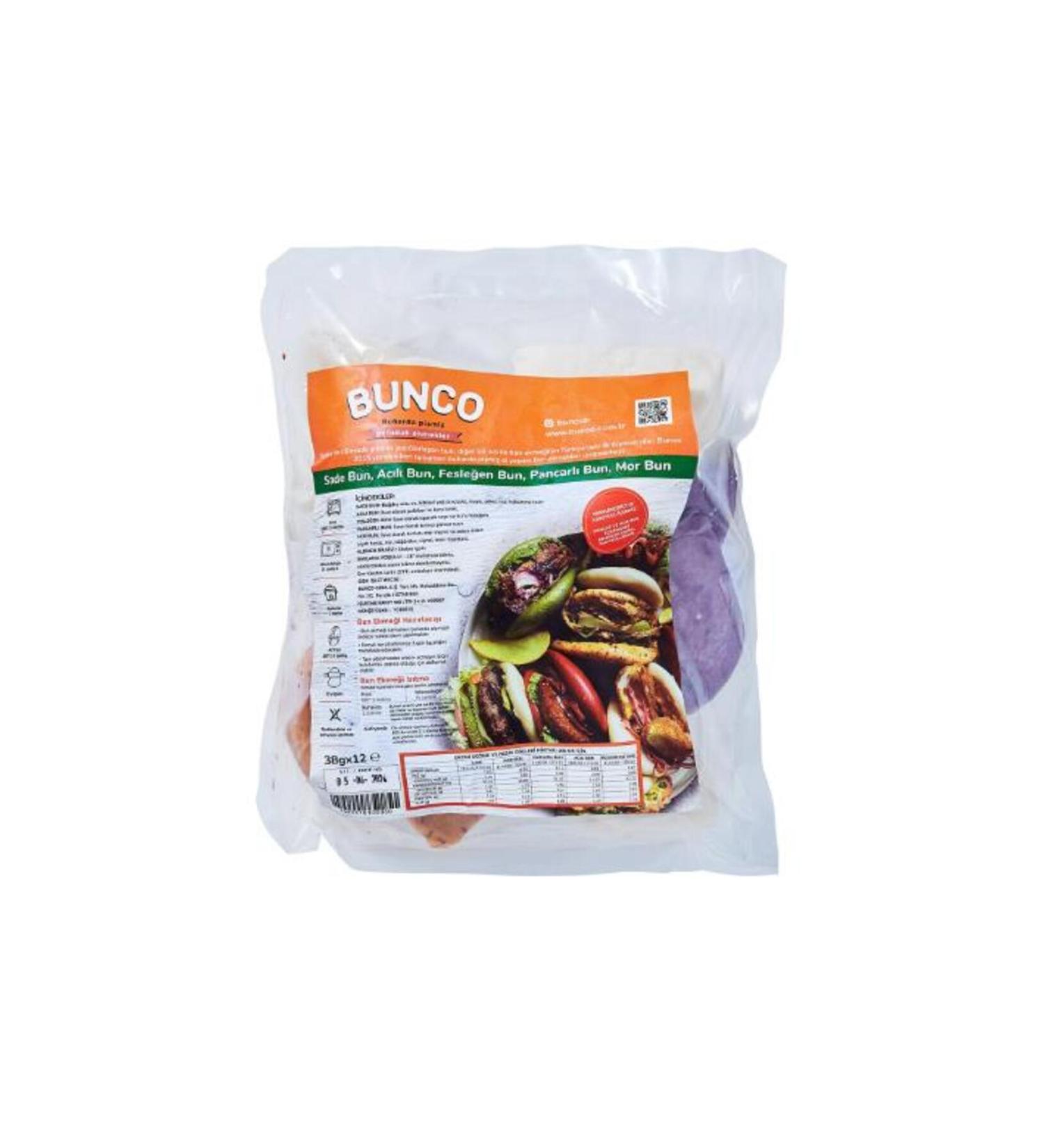 BUNCO Steamed Bao Bun Breads 38 g x 12 Pieces Plain & Spicy & Basil & Beetroot & Purple