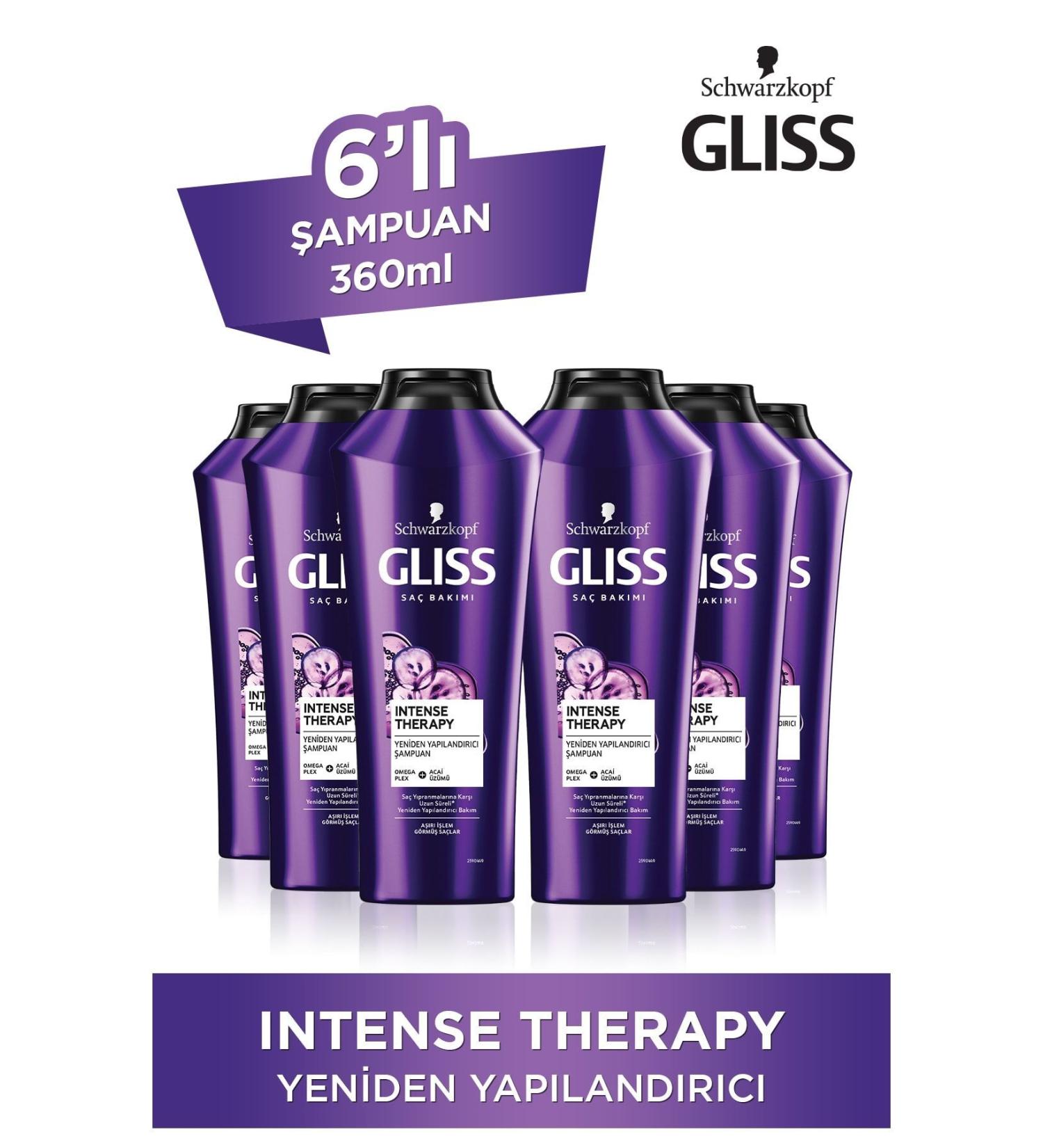 Gliss Intense Therapy Restructuring Shampoo - With Omega Plex and Acai Berry 360 ml X 6 Pcs - Buy Online on GoSupps.com