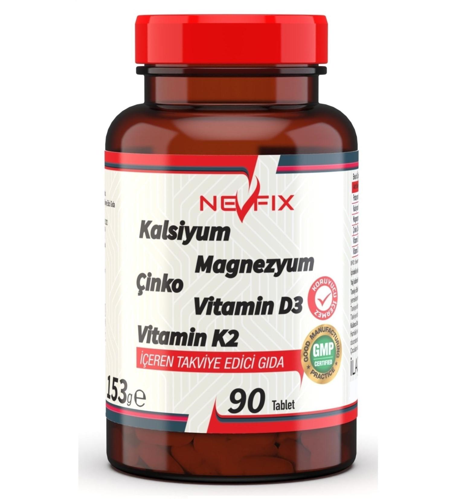 Nevfix 90 Tablets Calcium Magnesium Potassium Kalium Zinc Vitamin D3 Vitamin K2