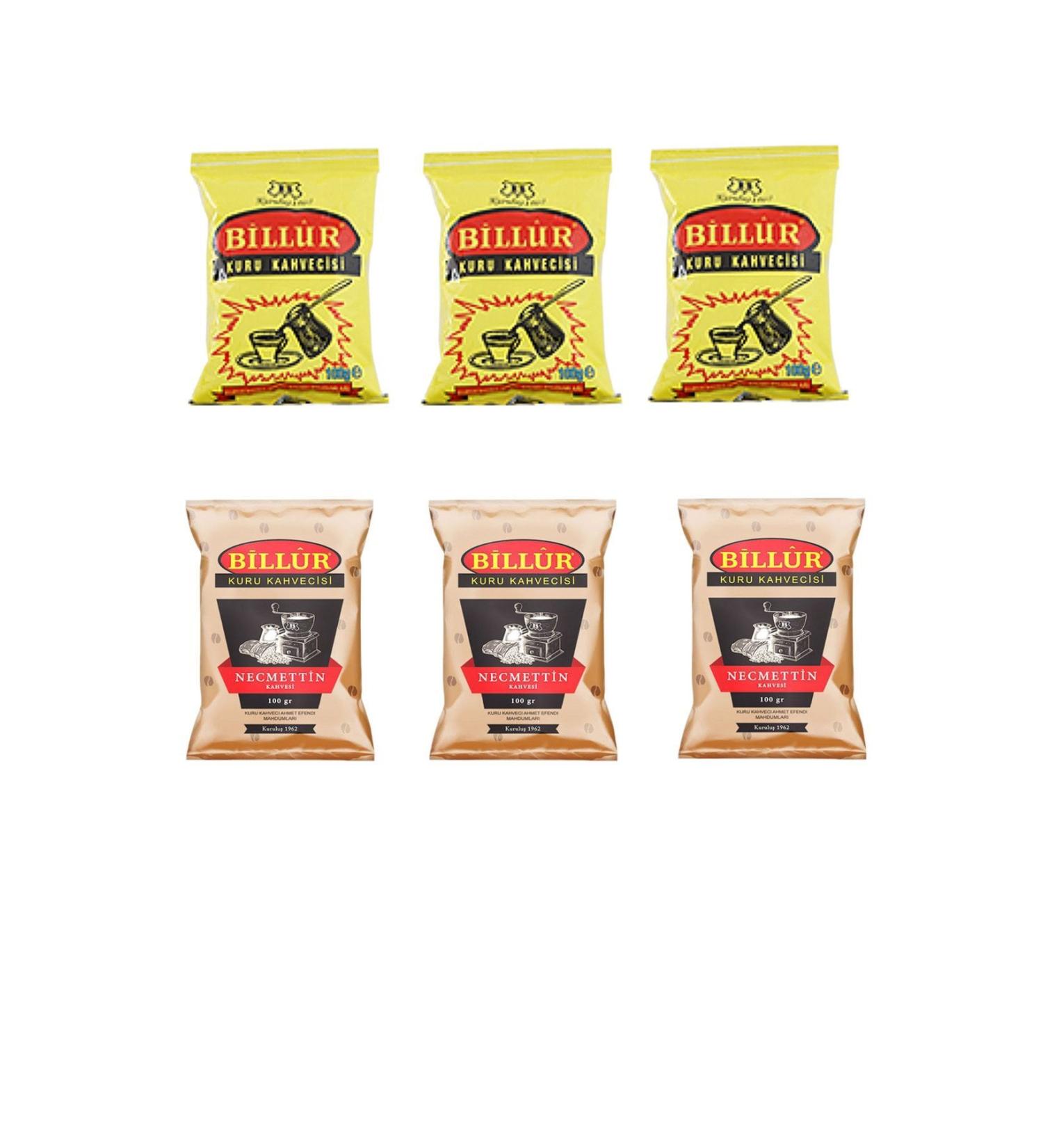 Billur Coffee Set (3 Pieces Turkish Coffee 100gr + 3 Pieces Dibek Necmettin Coffee 100gr) - Buy Online on GoSupps.com