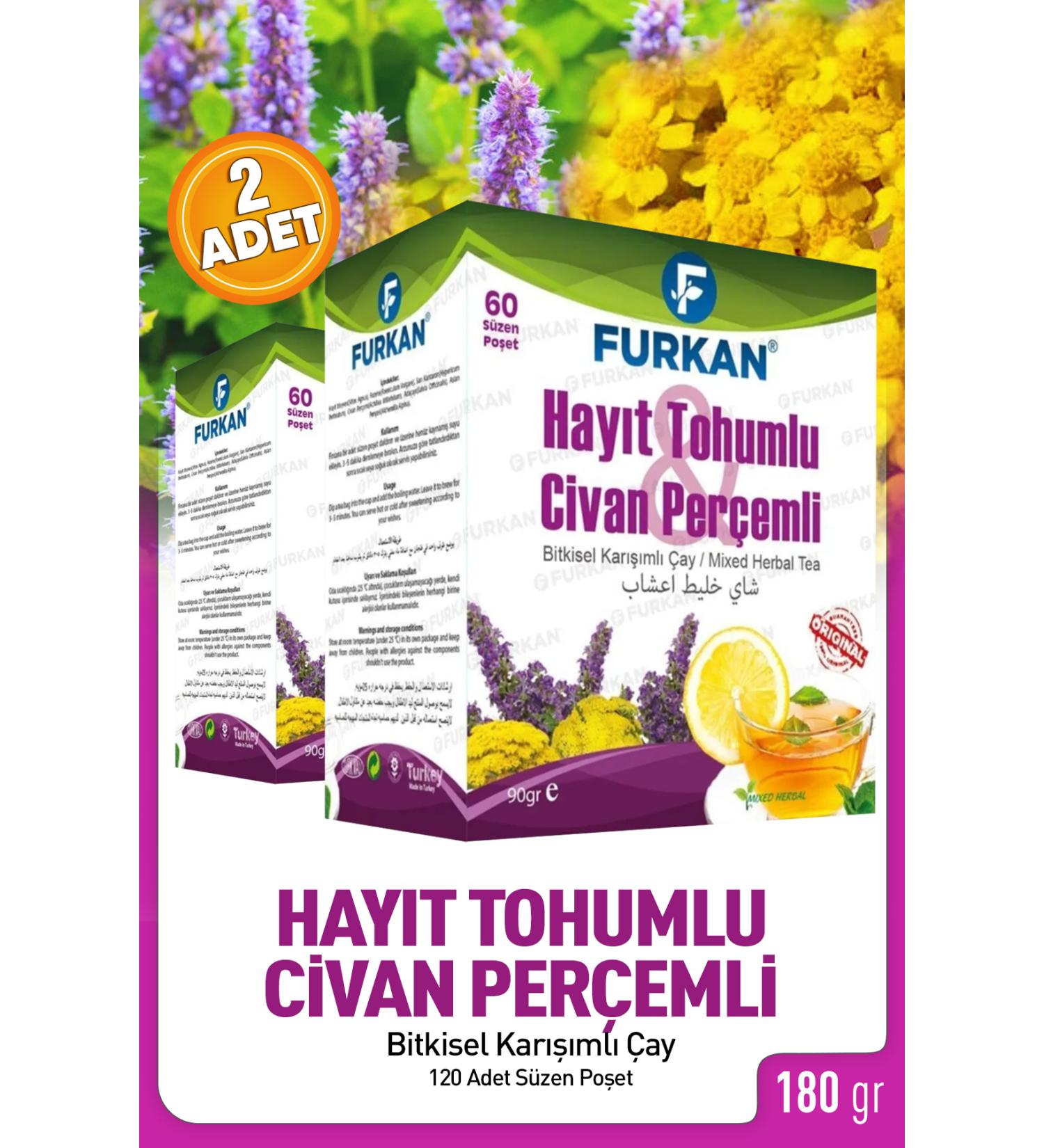 Furkan Natural Products 2 PIECES OF HERBAL MIXTURE TEA WITH VISCOSE SEEDS & YARROW - Buy Online on GoSupps.com