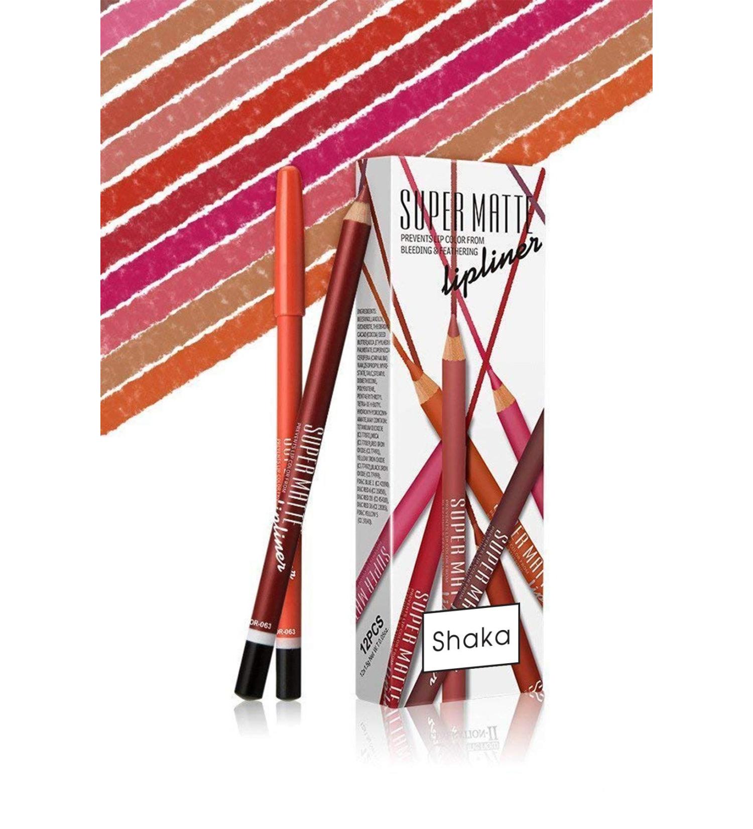Shaka Super Matte Lip Liner Pencil Set of 12 Lip Liners - Buy Online on GoSupps.com