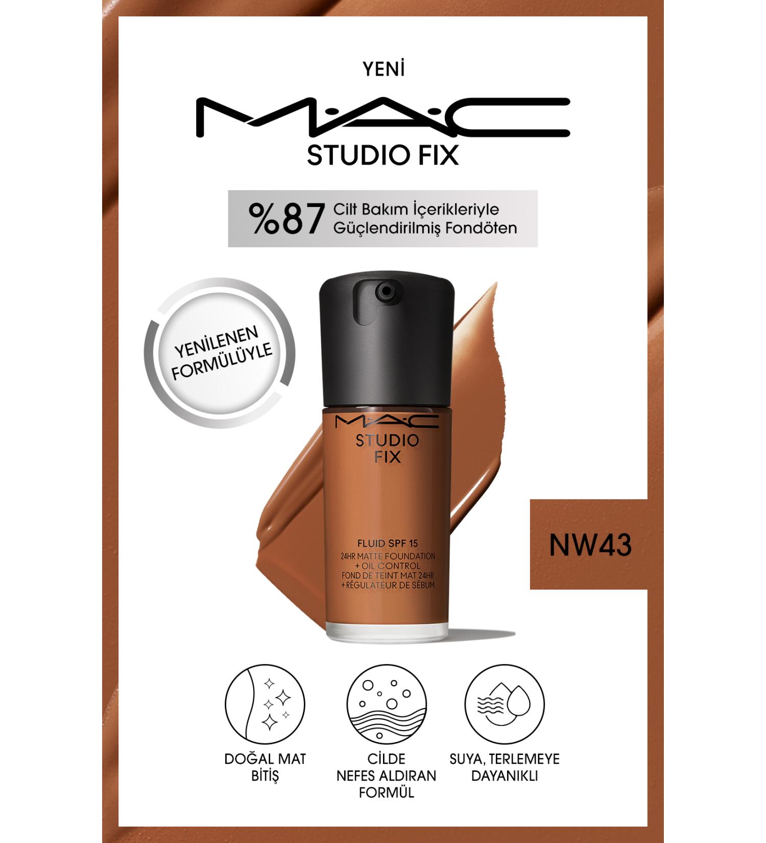 Mac 24 Hour Lasting Matte Foundation - Studio Fix Fluid Spf15 - Color: Nw43 - 30ml - Buy Online on GoSupps.com