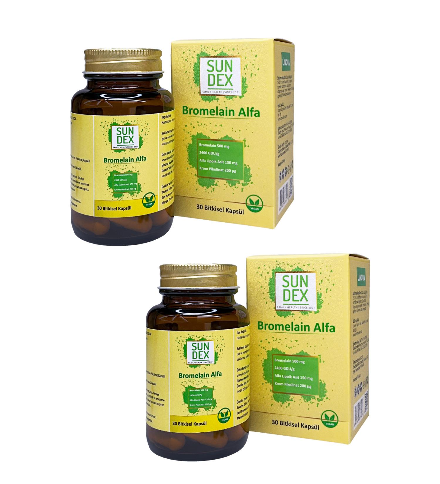 Sun Dex Family Health Since 2021 2-Pack Bromelain Alpha Bromelain Alpha Lipoic Acid Chromium Picolinate 30 Herbal Capsules