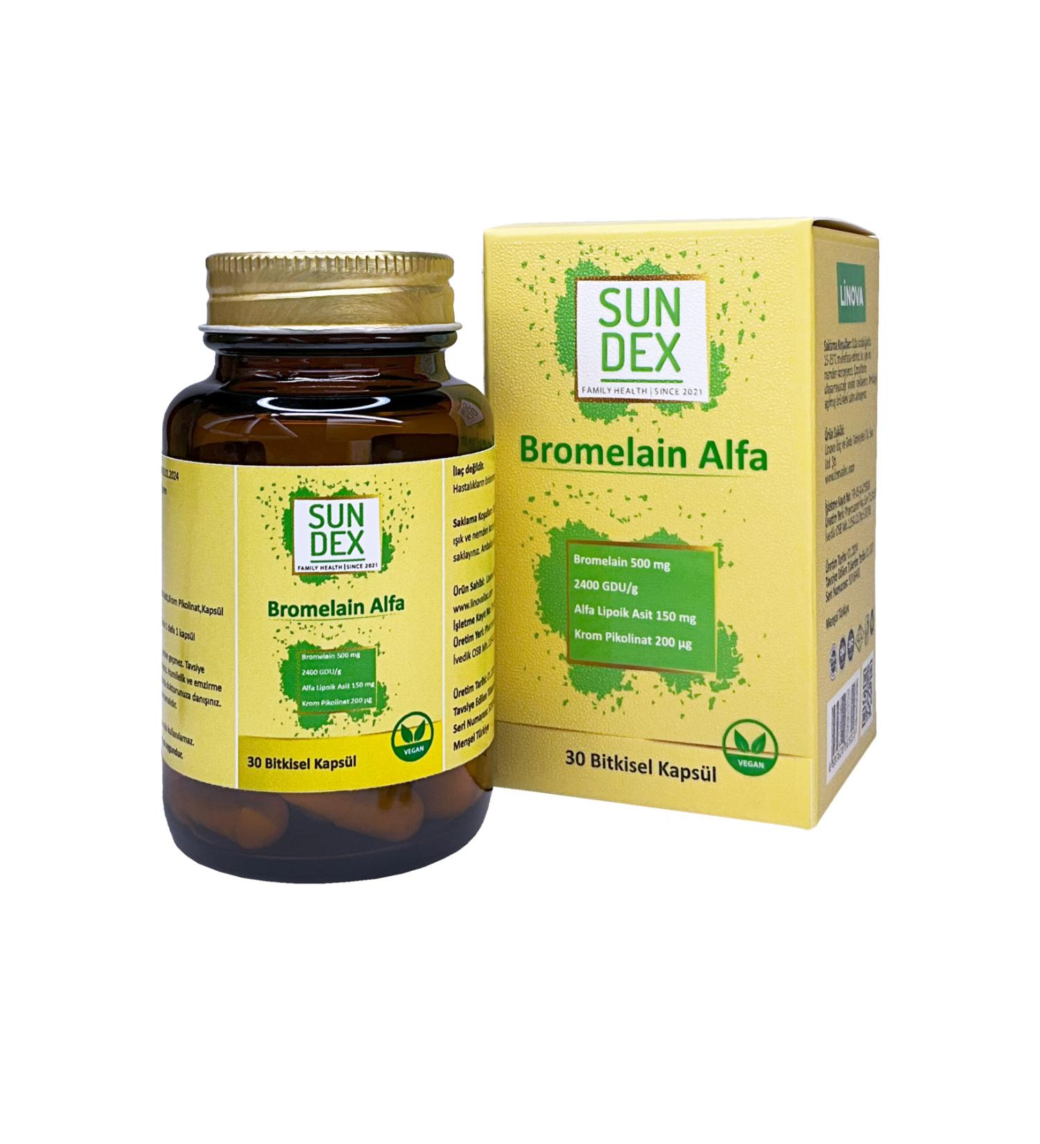 Sun Dex Family Health Since 2021 Bromelain Alpha Bromelain Alpha Lipoic Acid Chromium Picolinate 30 Herbal Capsules