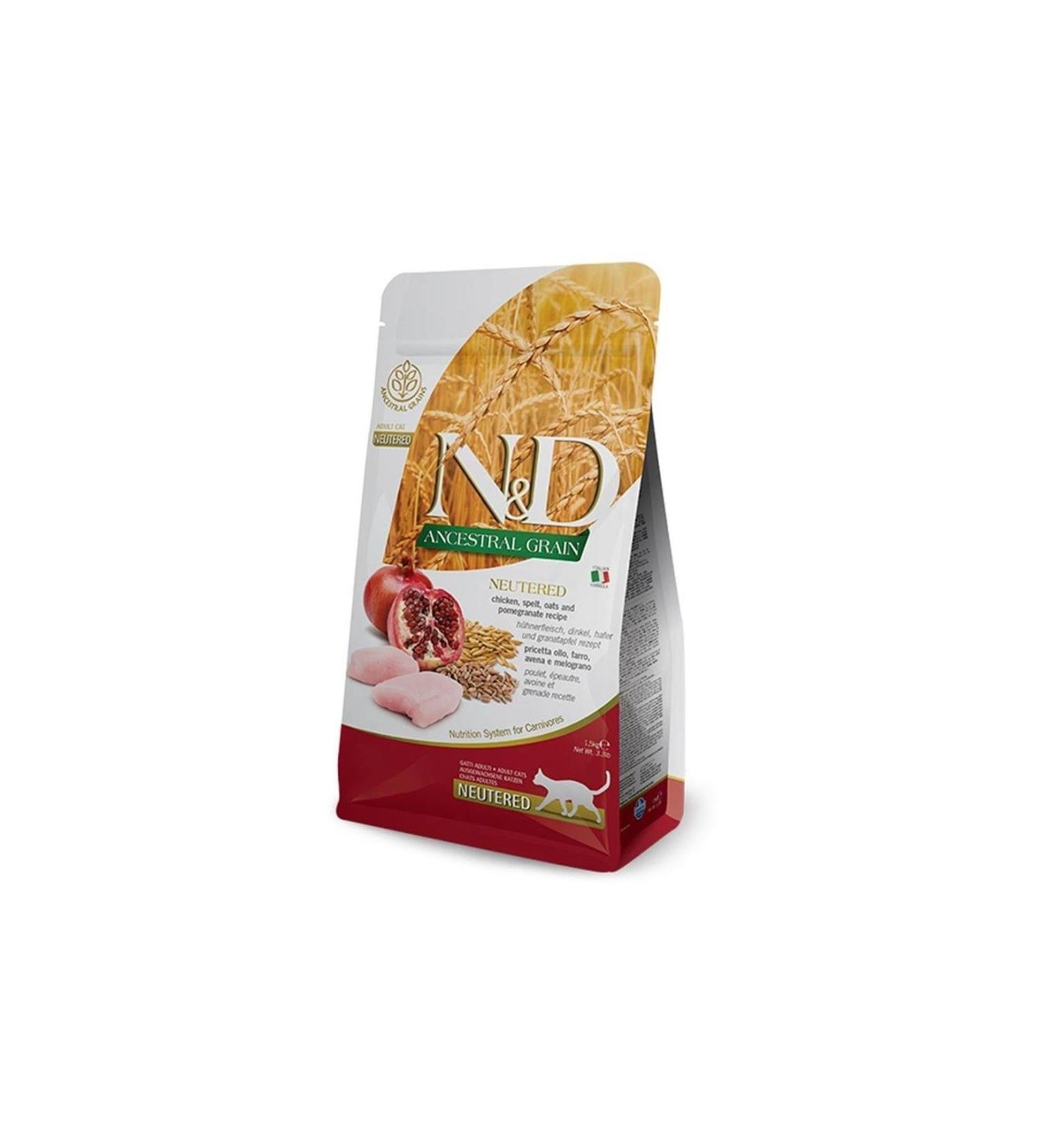 N & D Ancestral Grain Low Grain Chicken Pomegranate Neutered Cat Food 5kg Chicken Spelt Neutered