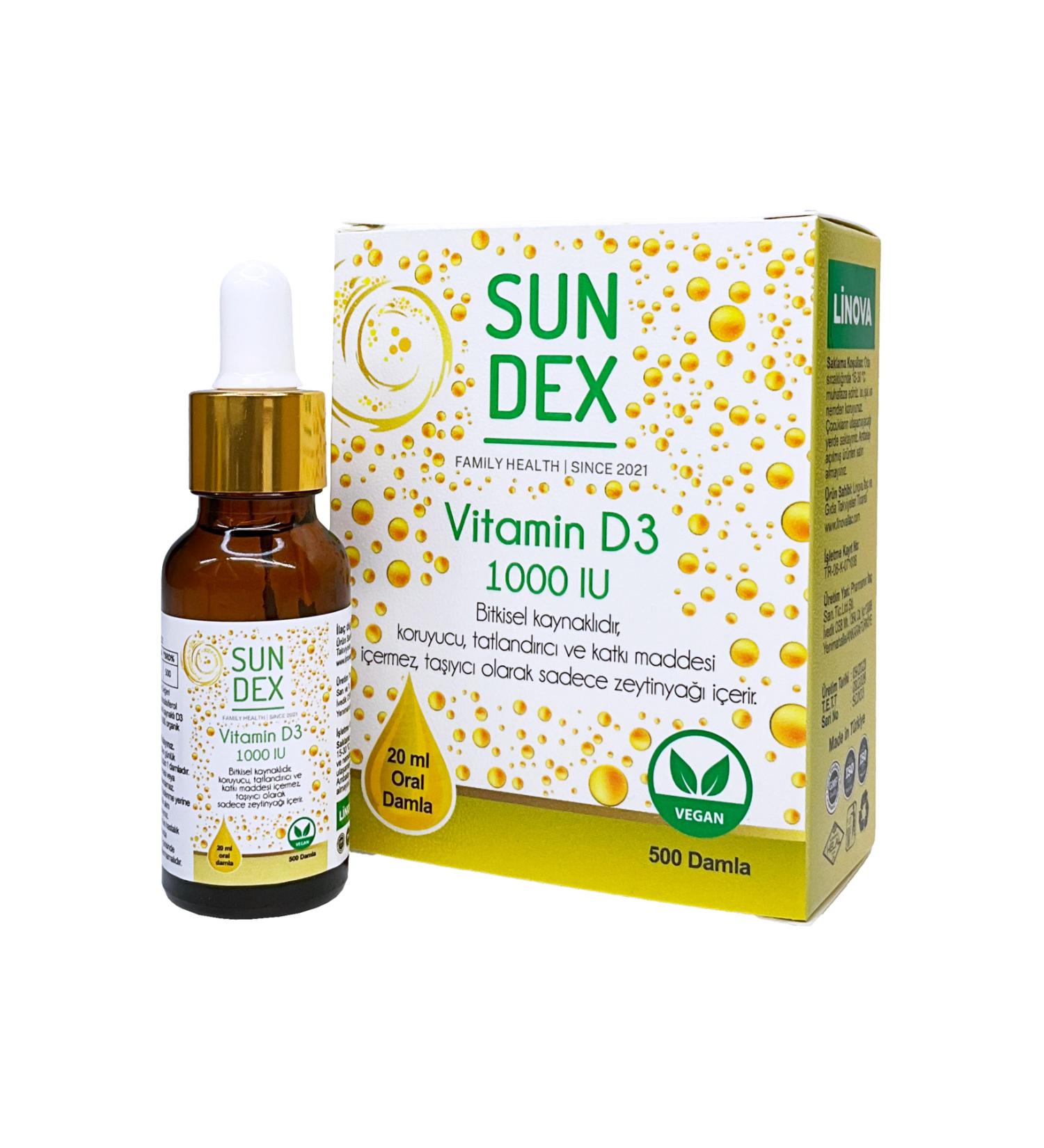 Sun Dex Family Health Since 2021 Vitamin D3 1000 Iu 20 Ml Herbal Source 500 Drops