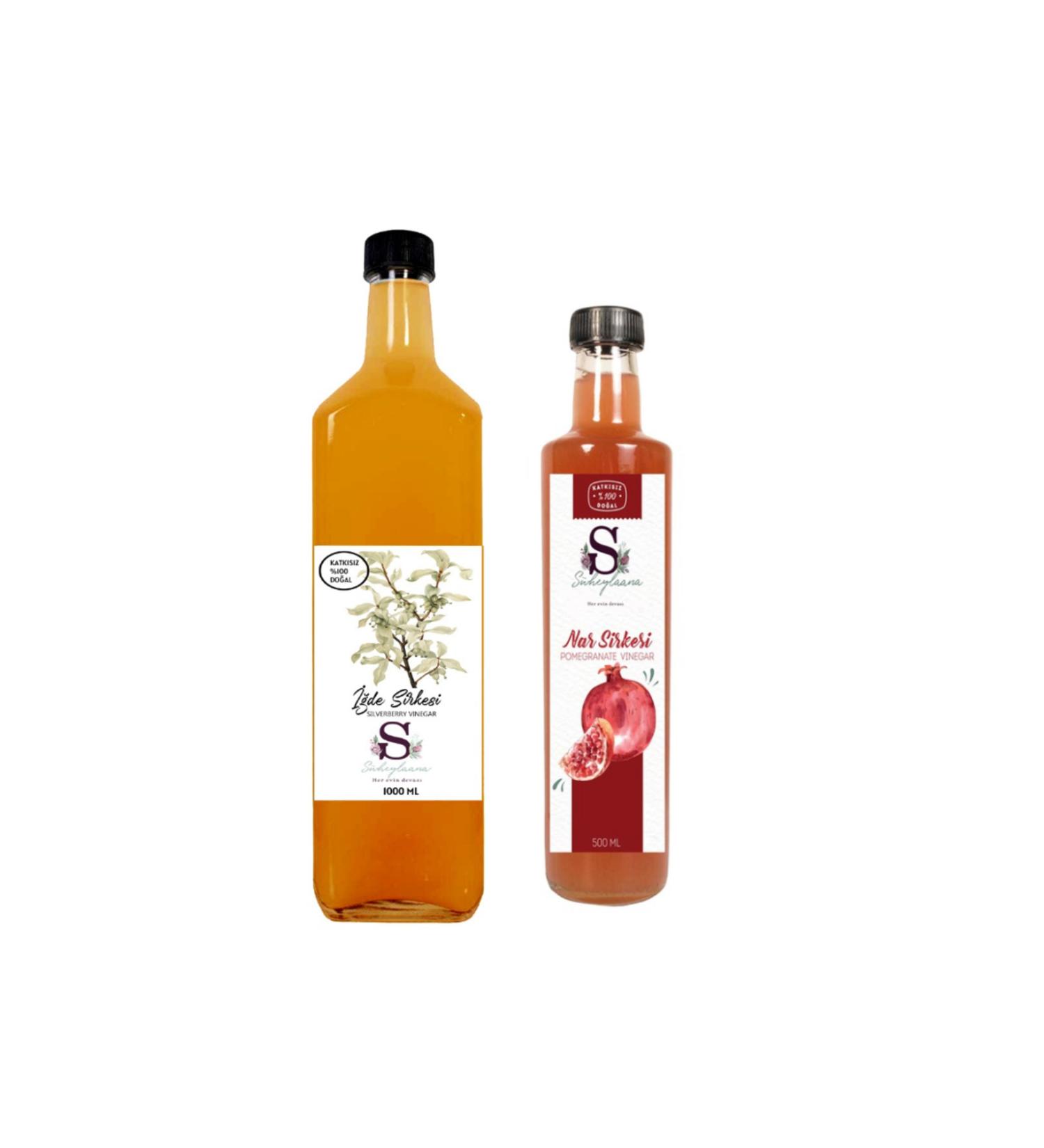 Suheylaana Natural Oleaster Vinegar 1000 ml and Pomegranate Vinegar 500 ml