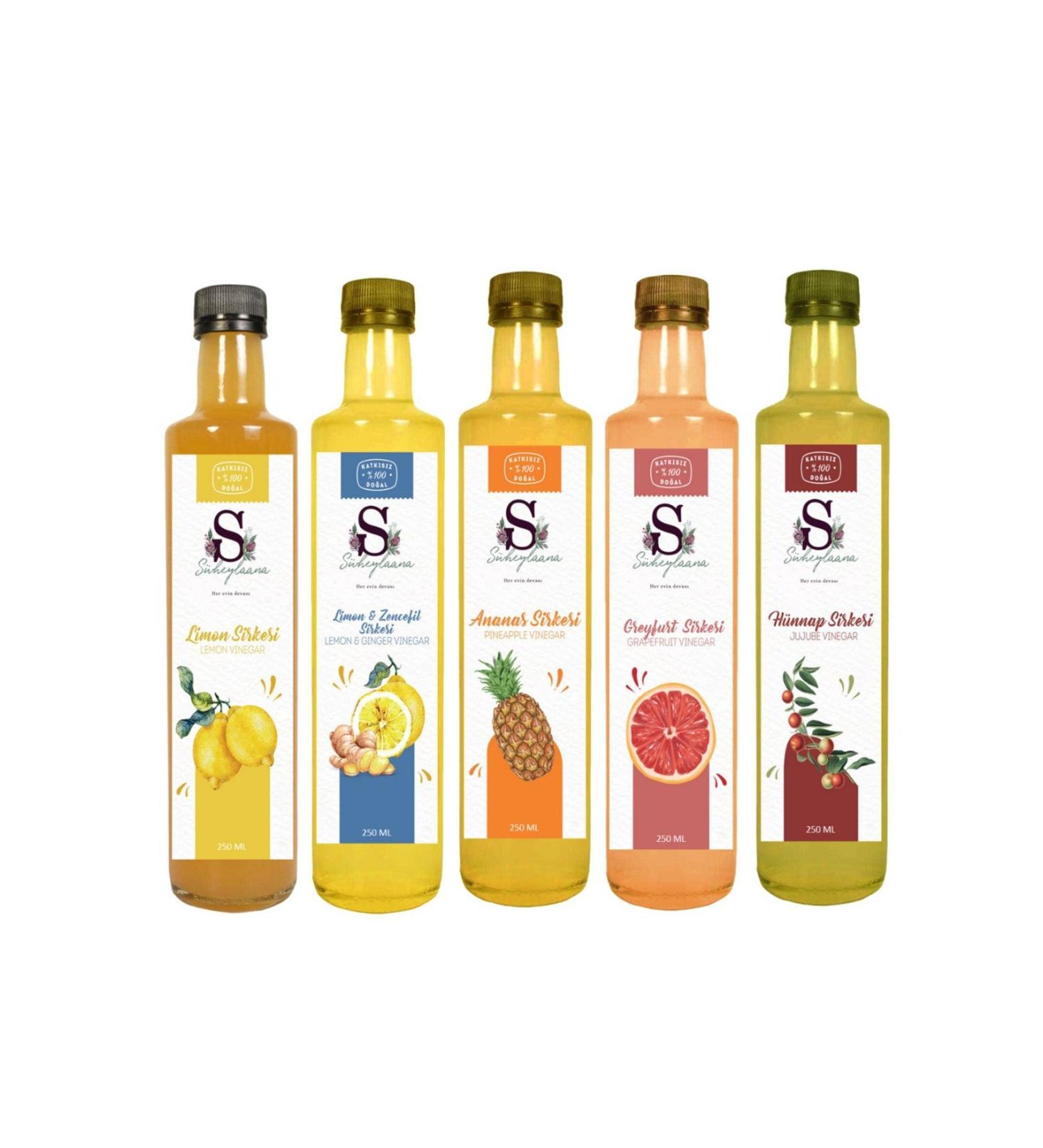 Suheylaana Jujube Grapefruit Pineapple Lemon and Lemon & Ginger Vinegar 250 ml