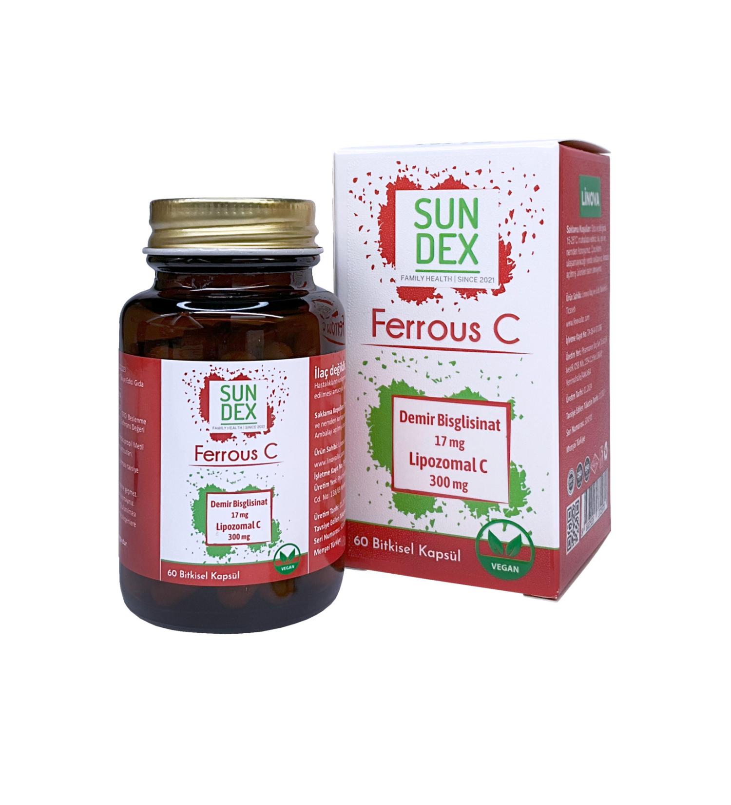 Sun Dex Family Health Since 2021 Ferrous C Iron Bisglycinate + Liposomal C 60 Herbal Capsules