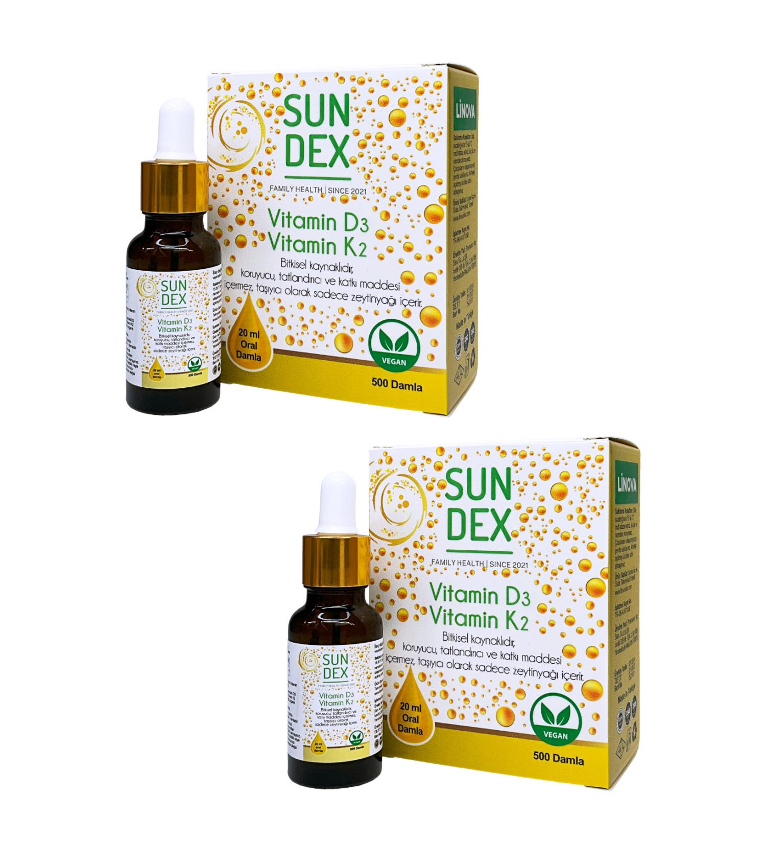 Sun Dex Family Health Since 2021 2 Pack Vitamin D3 K2 20 Ml Herbal Source 500 Drops
