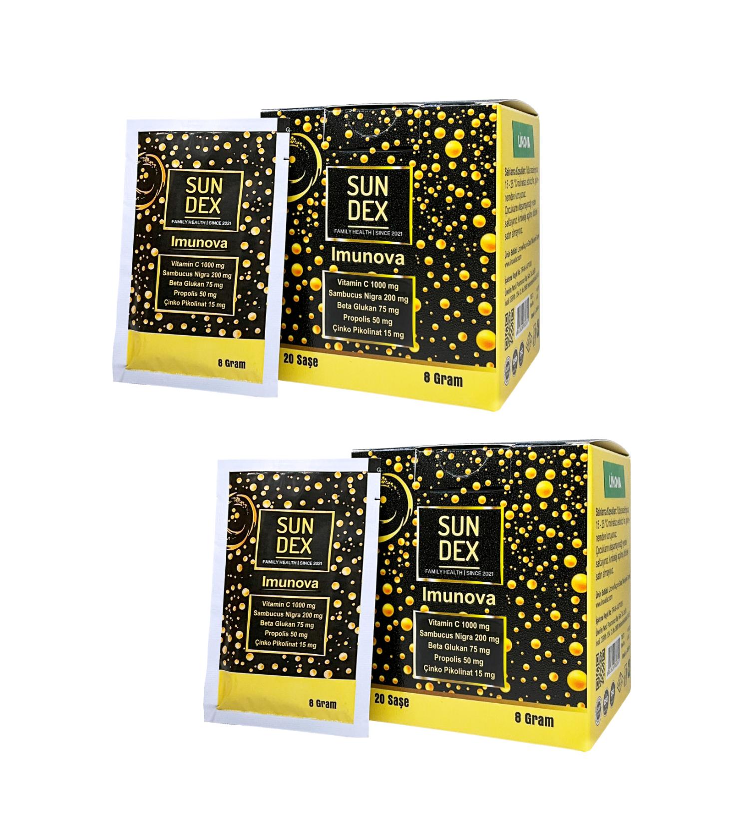 Sun Dex Family Health Since 2021 2 Pack Imunova Vitamin C Sambucus Nigra Beta Glucan Propolis Zinc Picolinate 20 Sachets