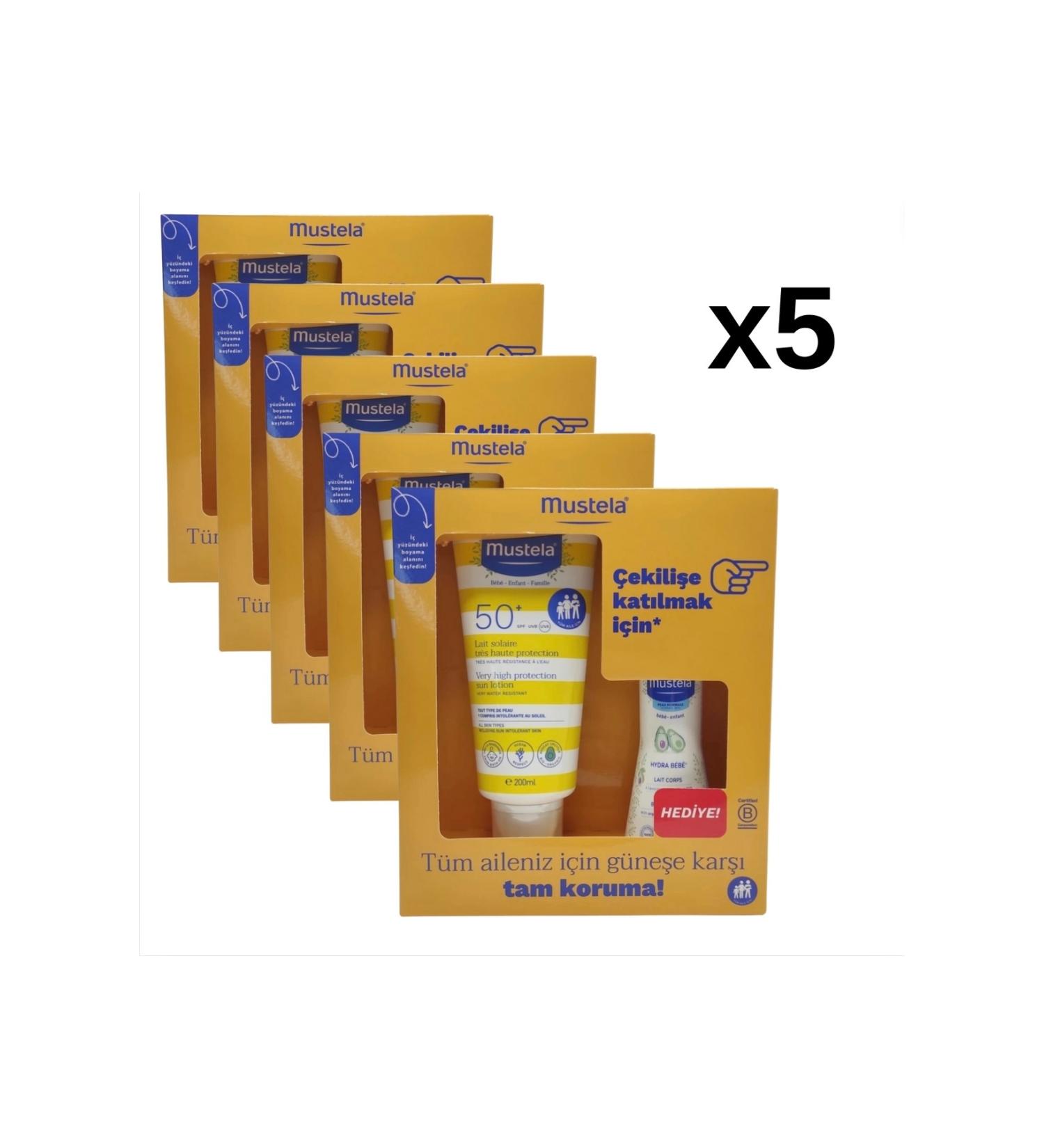 Mustela Spf50+ Sun Lotion 200ml + Hydra baby Body Lotion 100ml x 5 pcs