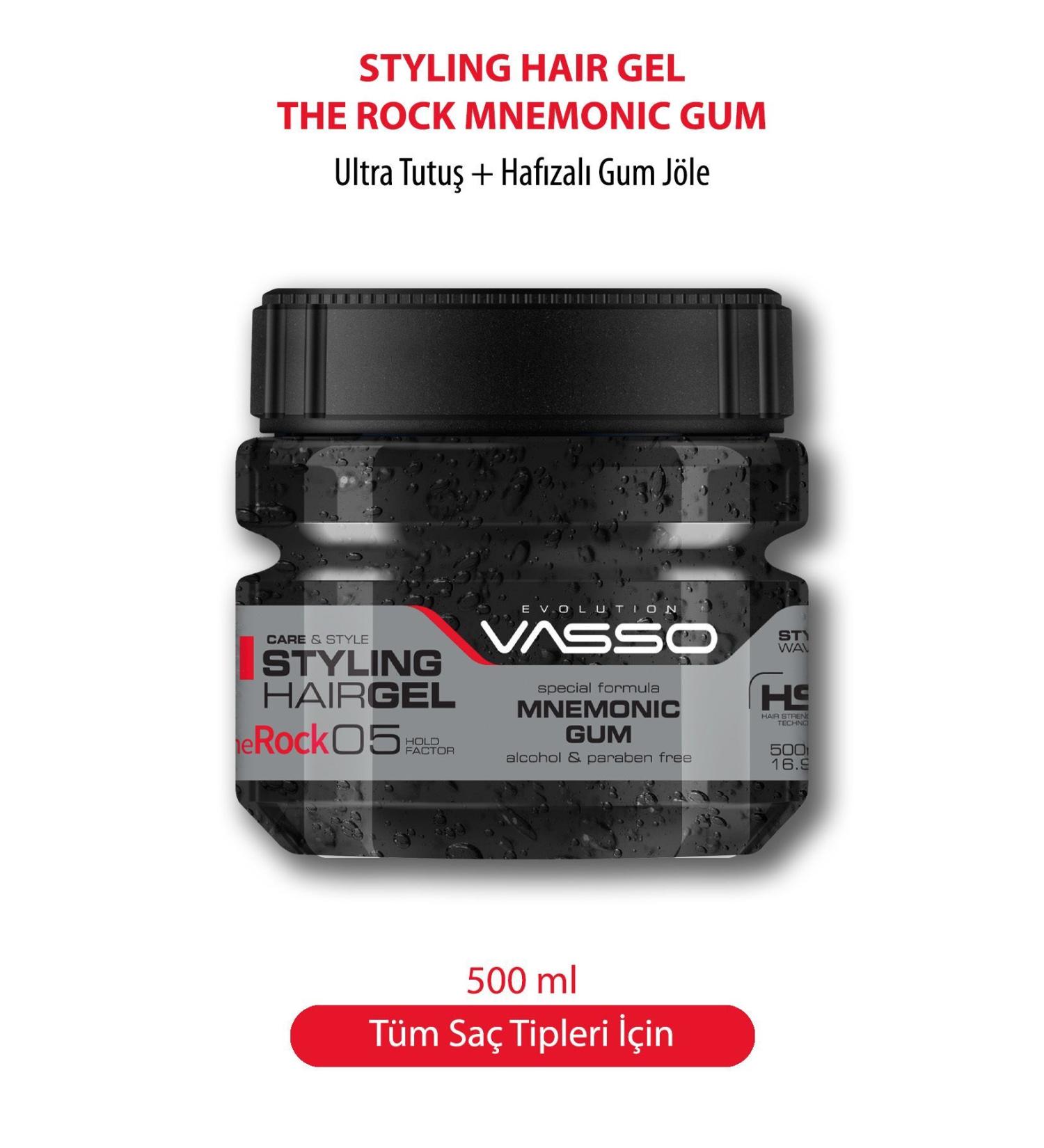 Vasso Men 24 Hour Extra Strong Hold Memory Hair Gel The Rock Ultra Hold Styling Gum Gel 500 ml - Buy Online on GoSupps.com