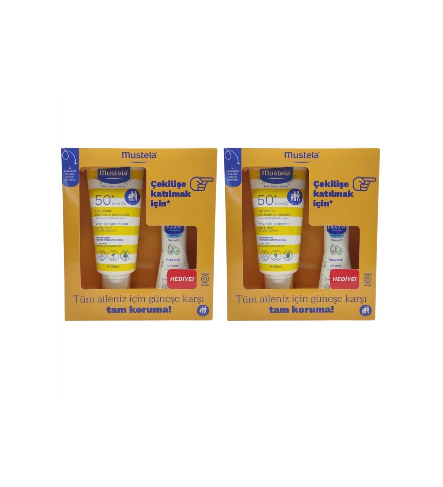 Mustela Spf50+ Sun Lotion 200ml + Hydra baby Body Lotion 100ml x 2 pcs