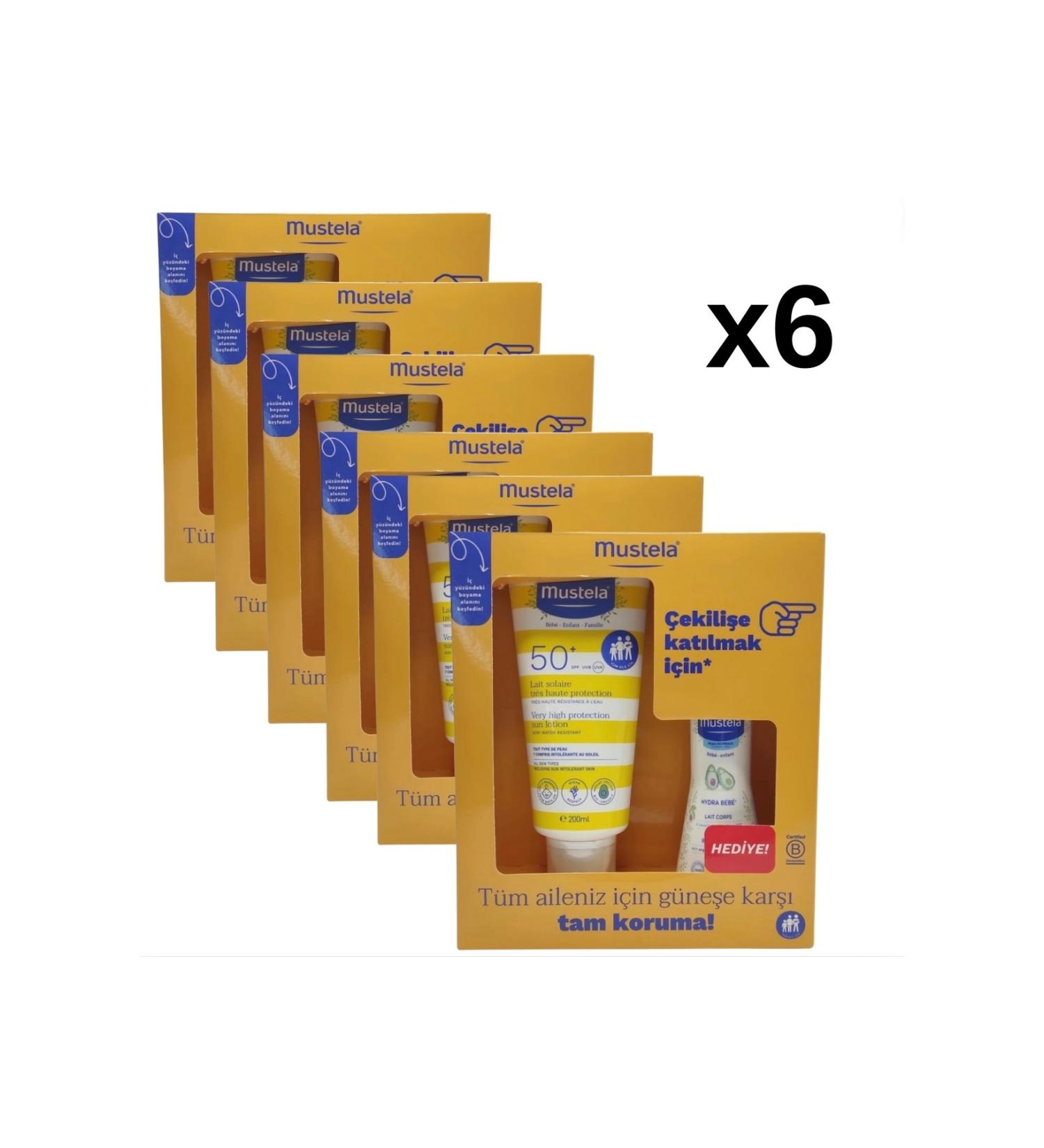 Mustela Spf50+ Sun Lotion 200ml + Hydra baby Body Lotion 100ml x 6 pcs