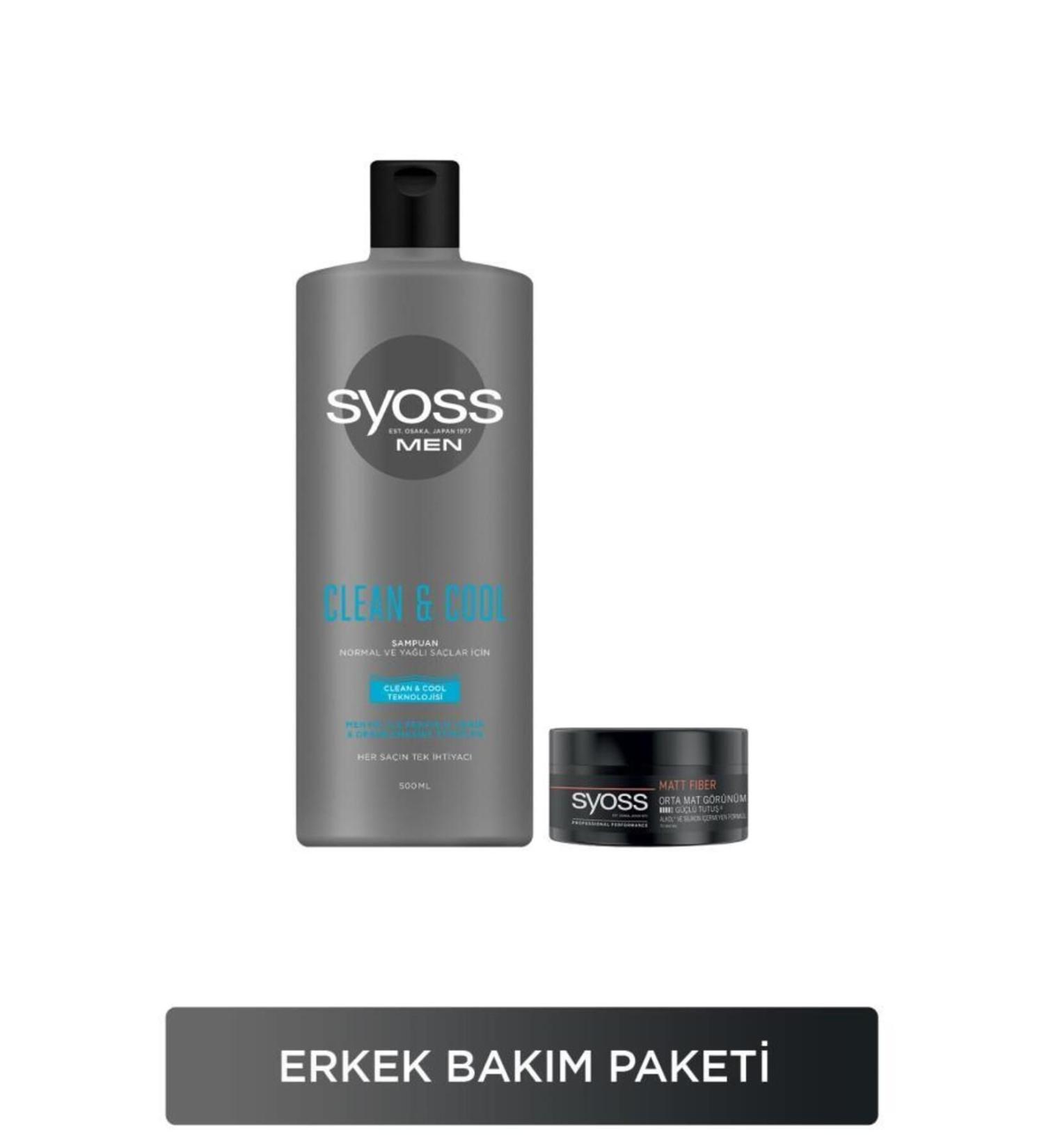 Syoss Men Men's Care Set Clean & Cool Shampoo 500 ml Matt Fiber Wax - Buy Online on GoSupps.com