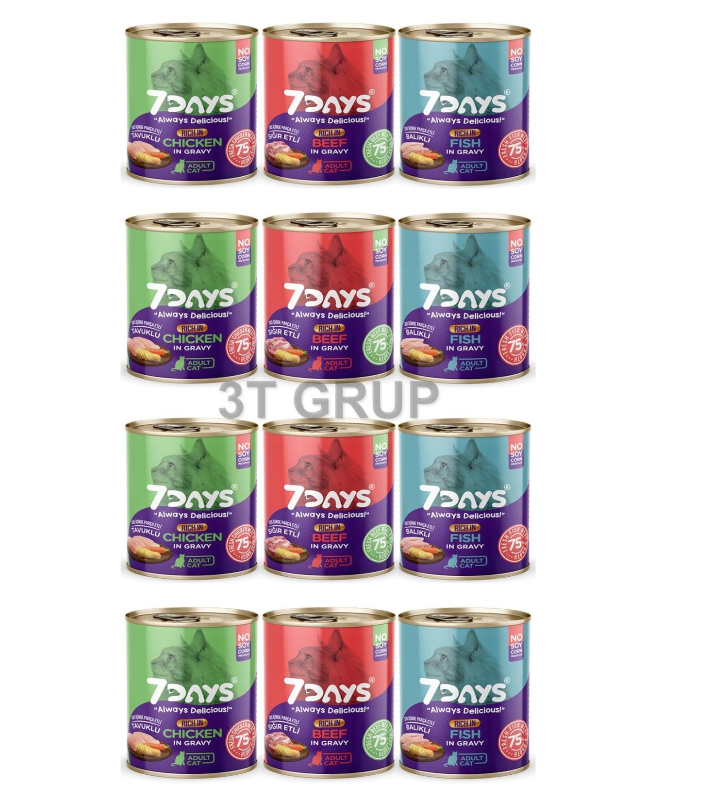 7DAYS Mixed Cat Canned Food Adult 3 Types 415 gr x 12 Pieces