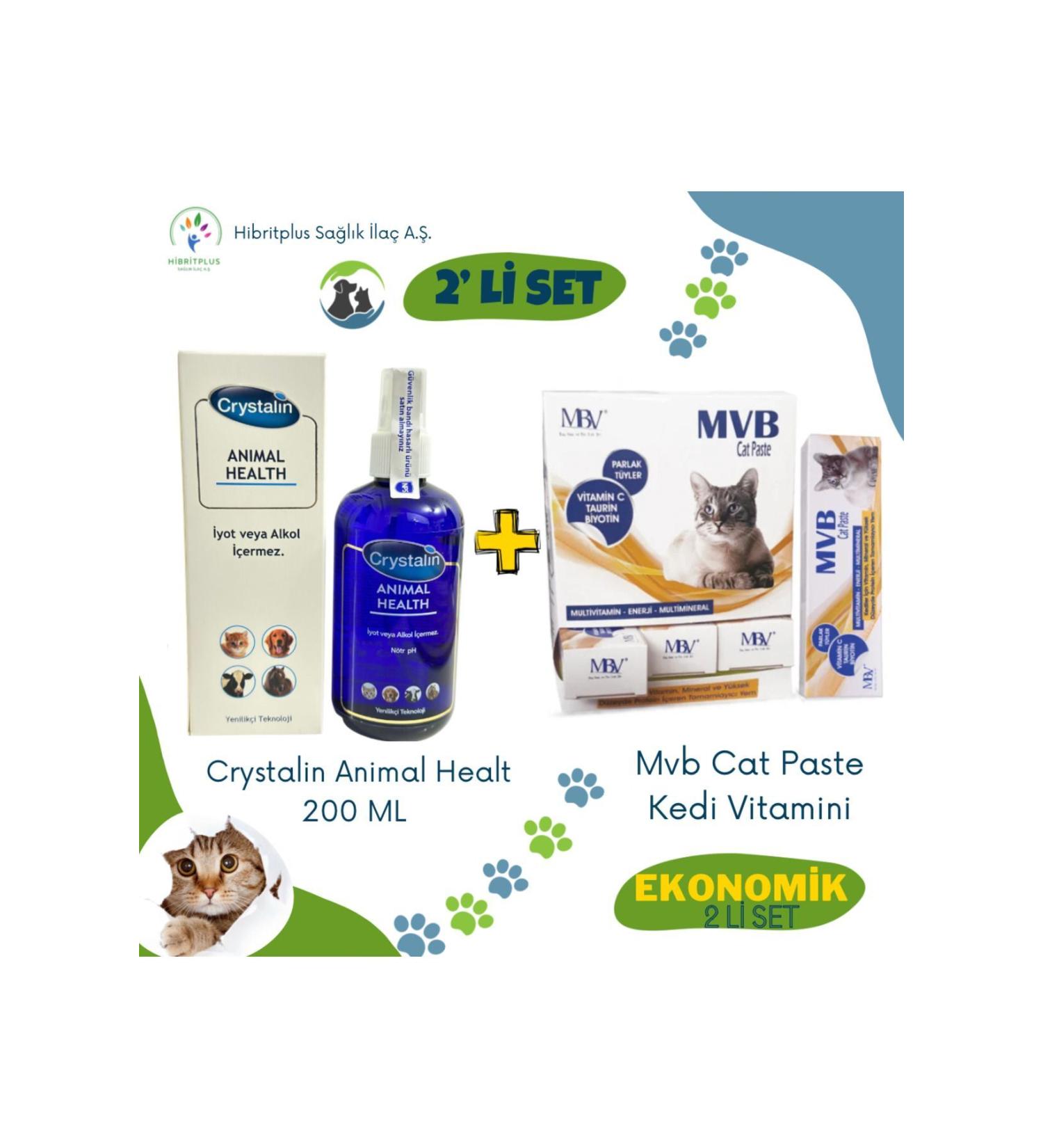 Crystalin Animal Health 250 ml and Mbv Cat Vitamin Paste 50 gr 2 Liter Economical Set
