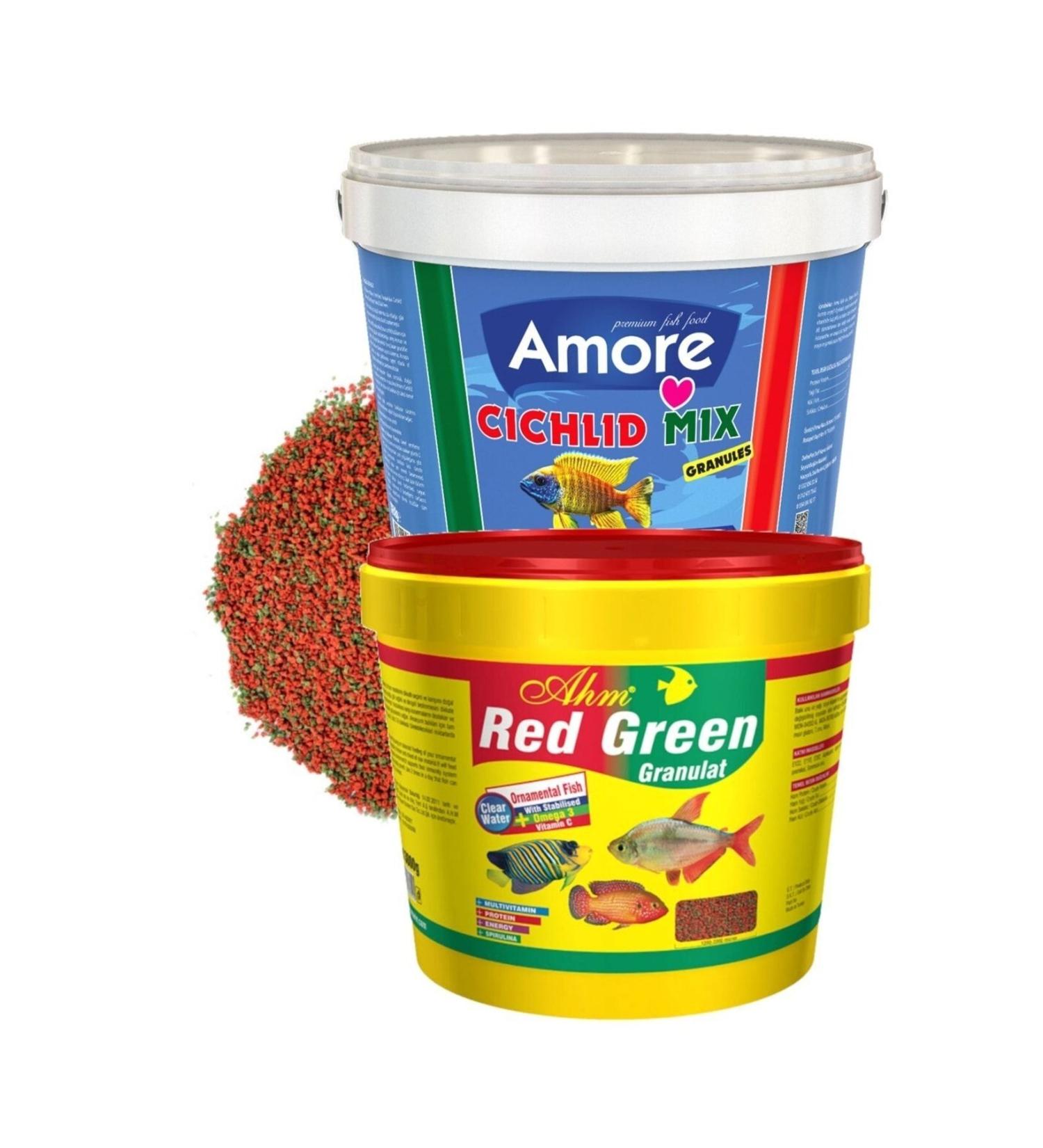 AMORE Cichlid Mix Granules And Red Green 3 3 Kg Carnivorous Cichlid Protein And Herbal Algae Bucket Fish Food Ahm