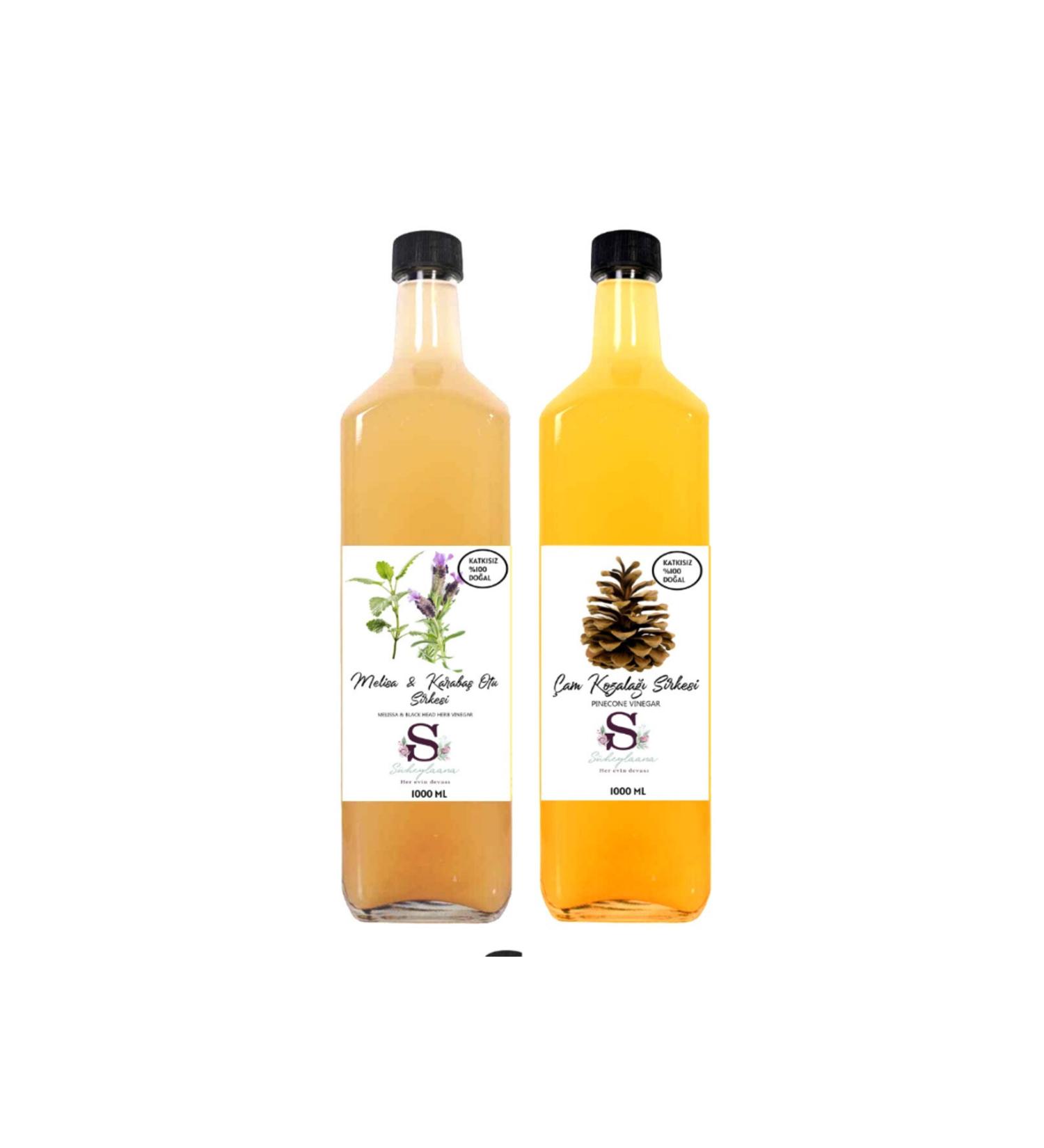 Suheylaana Natural Melissa & Black Pepper Vinegar 1000 ml and Pine Cone Vinegar 1000 ml