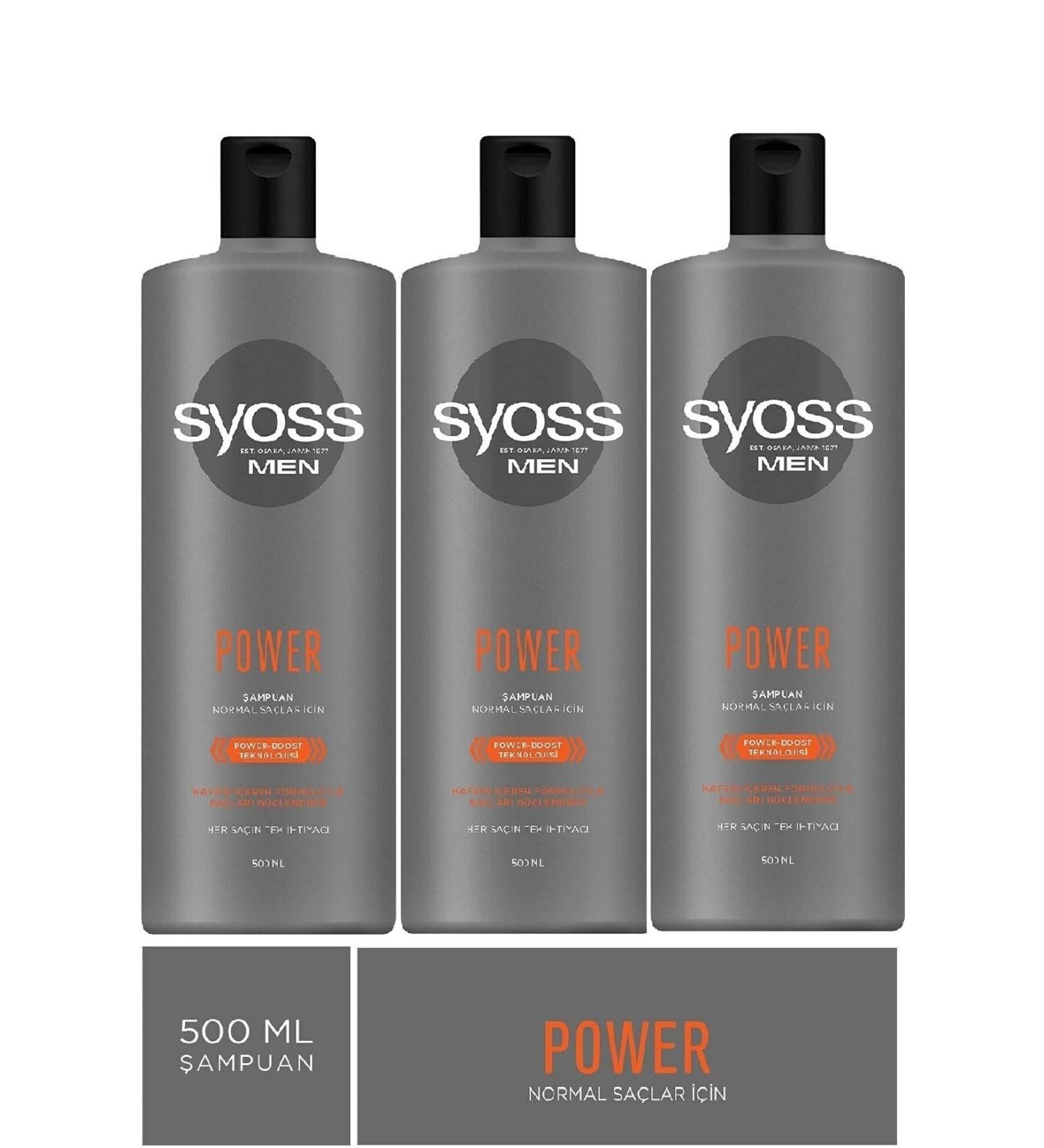 Syoss Power Caffeine Shampoo for Normal Hair 500 Ml X 3 Pieces