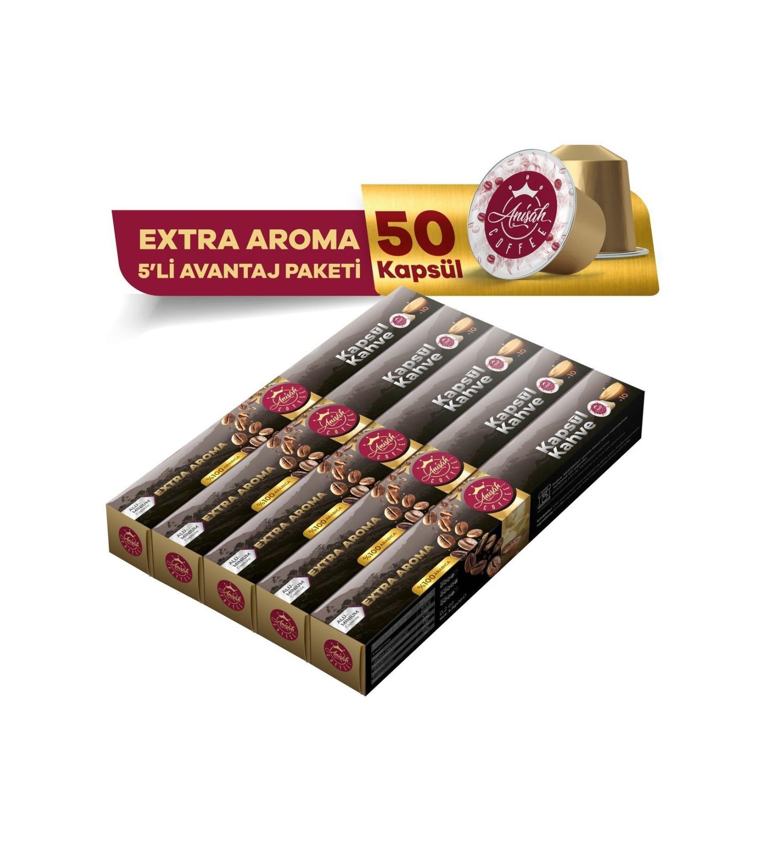 Anisah Coffee Extra Aroma Capsule Coffee Set of 5 50 Pieces Nespresso Compatible - Buy Online on GoSupps.com