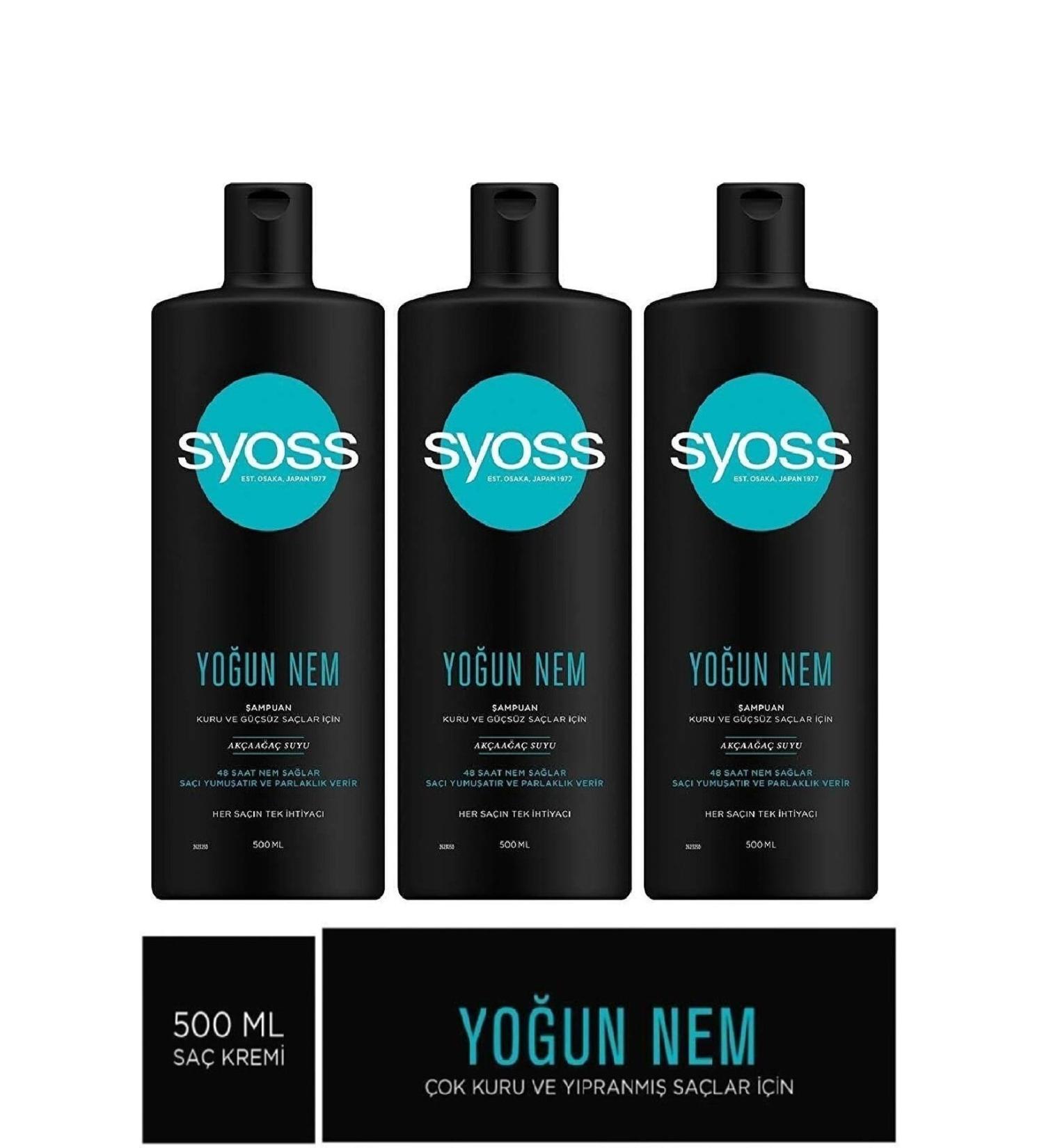 Syoss Intensive Moisture Shampoo for Dry and Weak Hair 500 Ml X 3 Pieces
