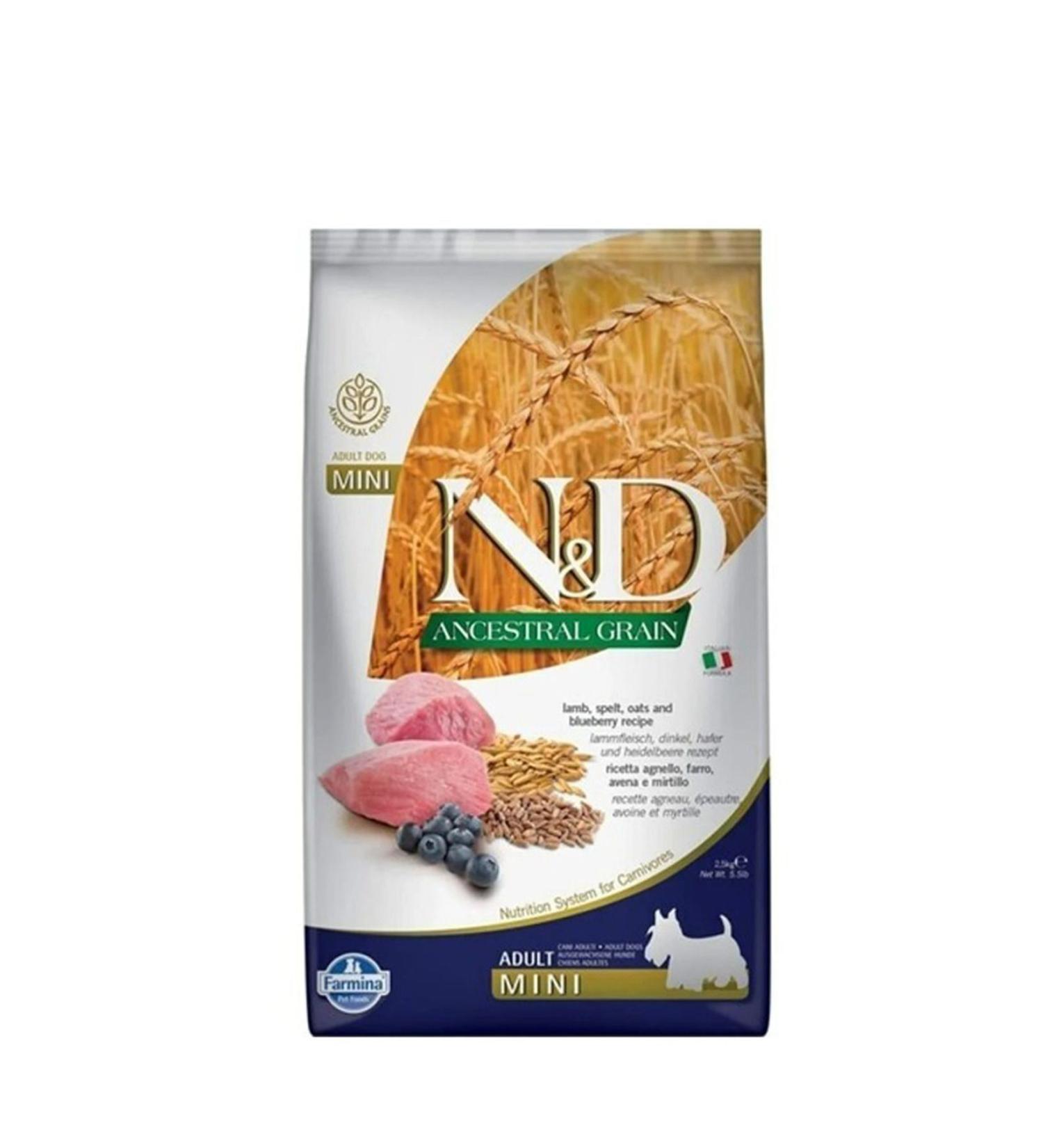 N & D Ancestral Grain Lamb Dog Boneless Wheat Oat & Blueberry Adult Mini 7kg
