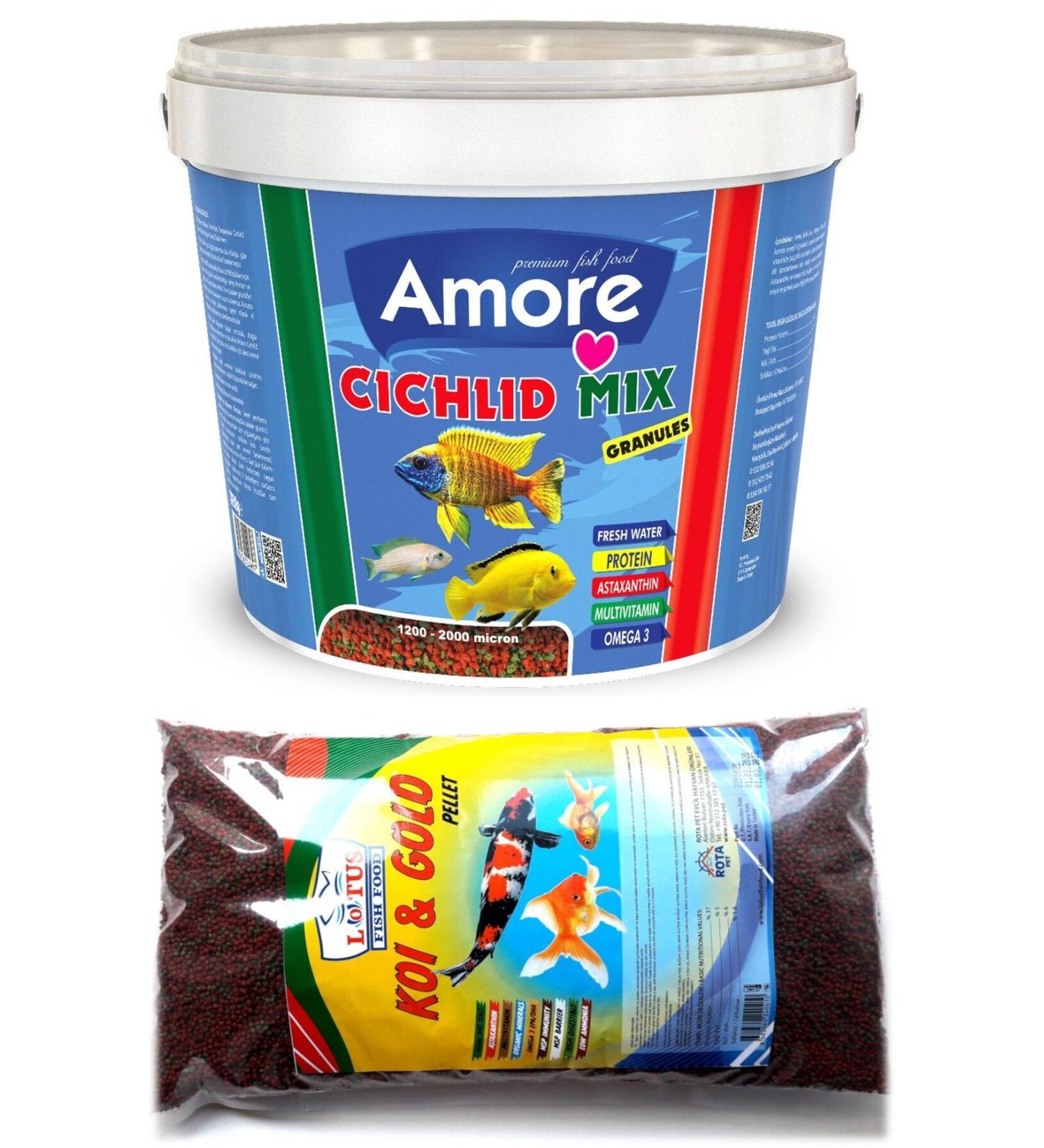 AMORE Malawi Cichlid Mix Granules 3kg Bucket Lotus Koi Gold Fish Mix Pellet 860gr Bag Goldfish Food - Buy Online on GoSupps.com