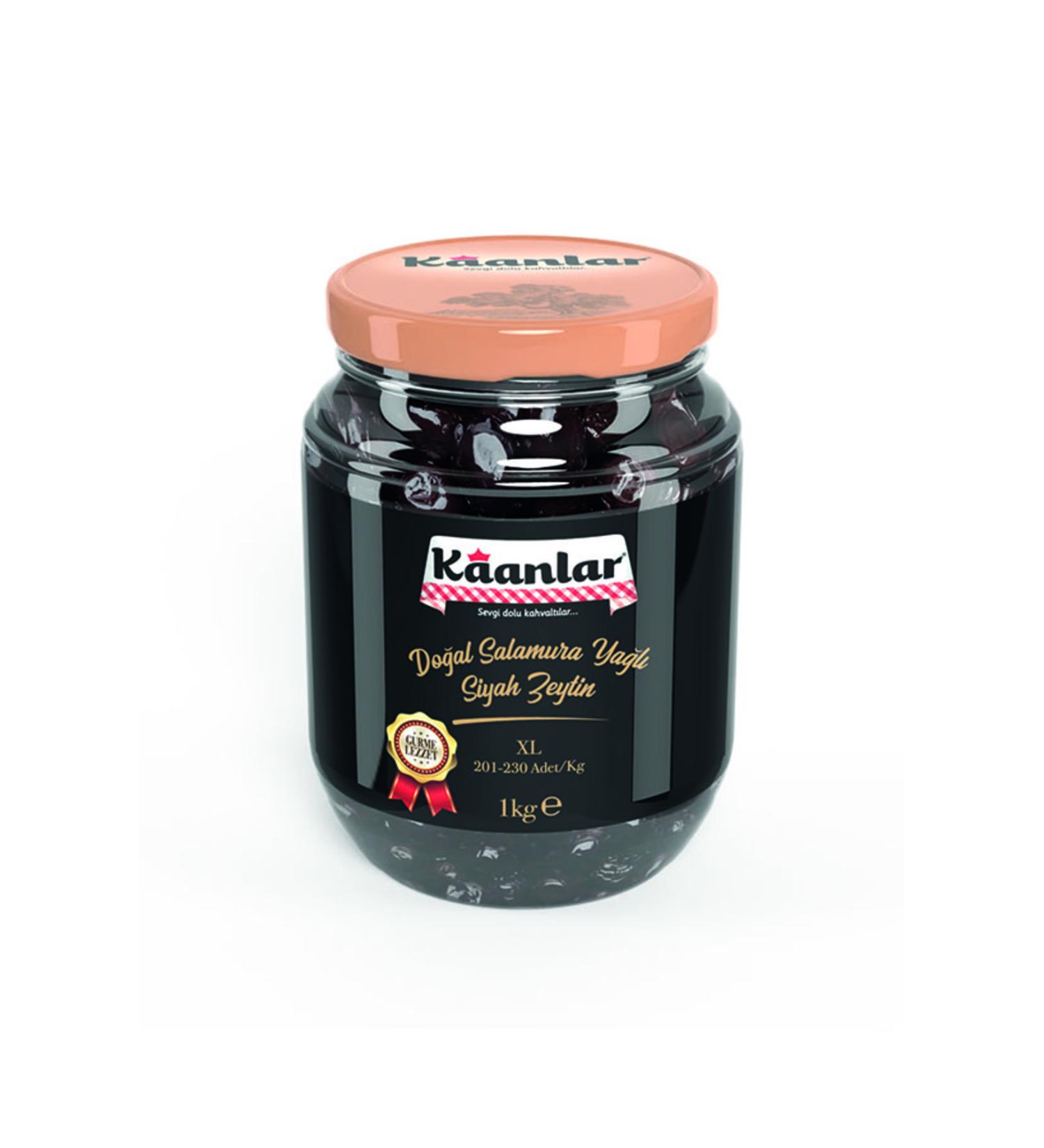 Kaanlar Natural Brine Oil Black Olives Premium 1000 gr (201-230) - Buy Online on GoSupps.com