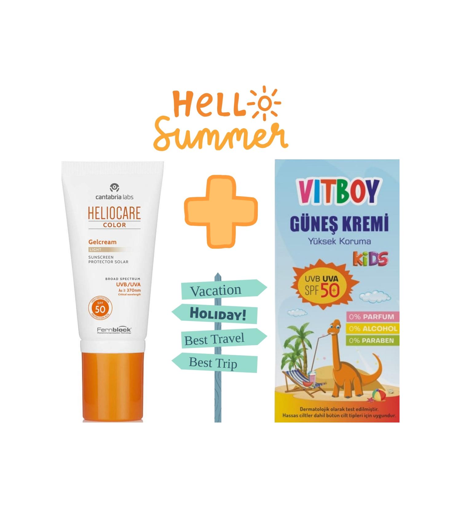 Heliocare Color Spf 50 Gelcream Light Sun Cream 50 Ml - Vitboy Spf 50+ Kids Sun Cream 75 Ml