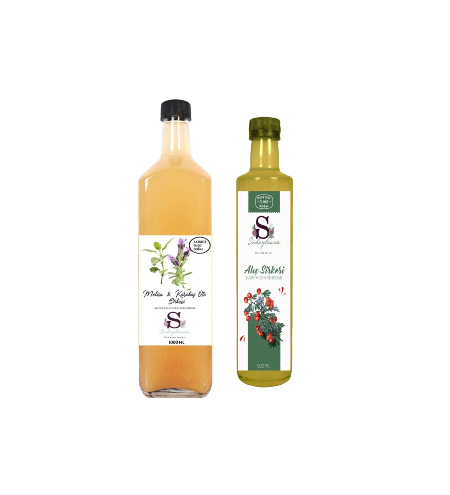 Suheylaana Natural Melissa & Black Pepper Vinegar 1000 ml and Hawthorn Vinegar 500 ml