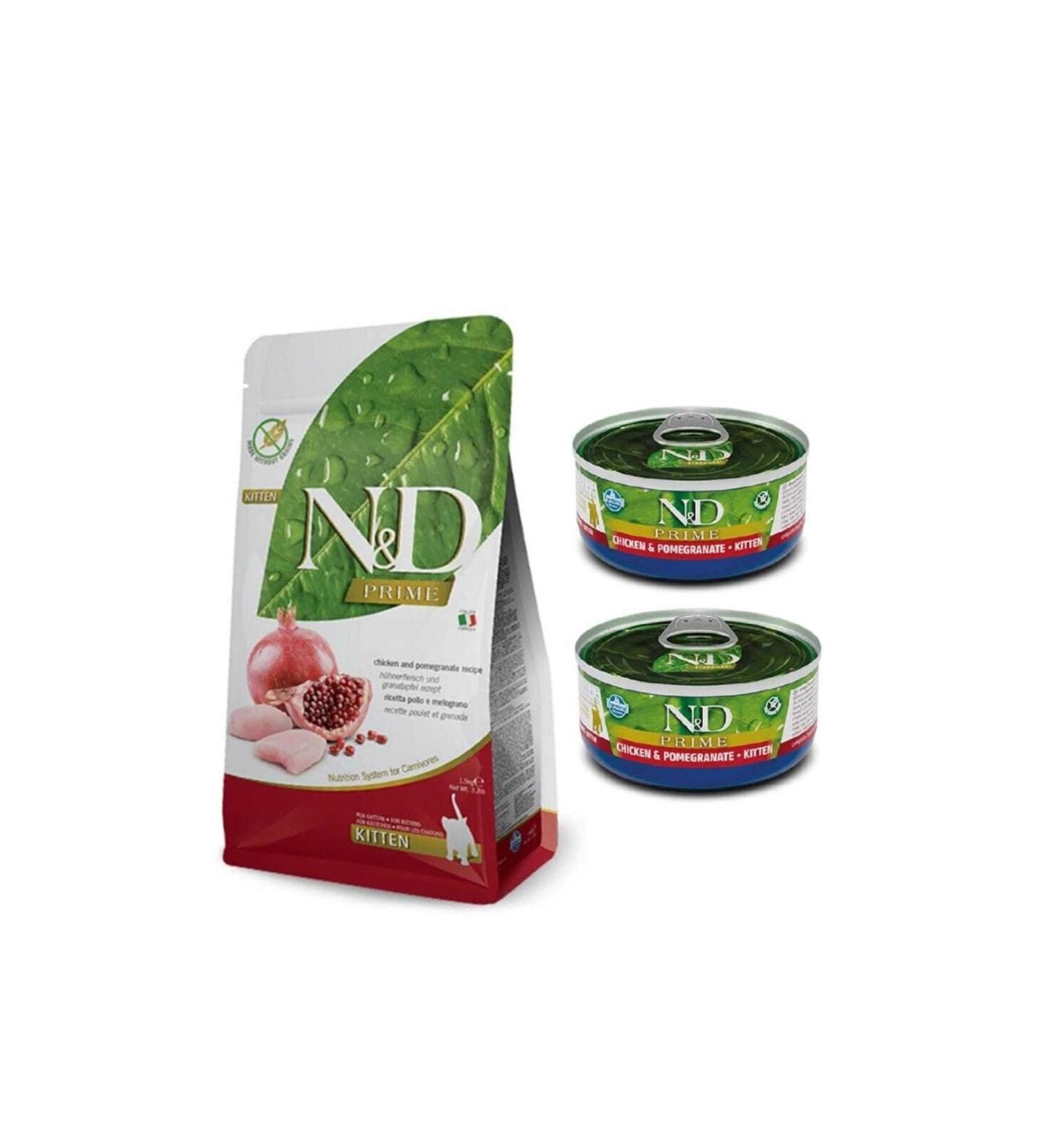 N & D Nd Prime Kitten Grain-Free Chicken and Pomegranate Kitten Food 1.5 Kg + 2 Pieces 70 Gr Kitten Canned
