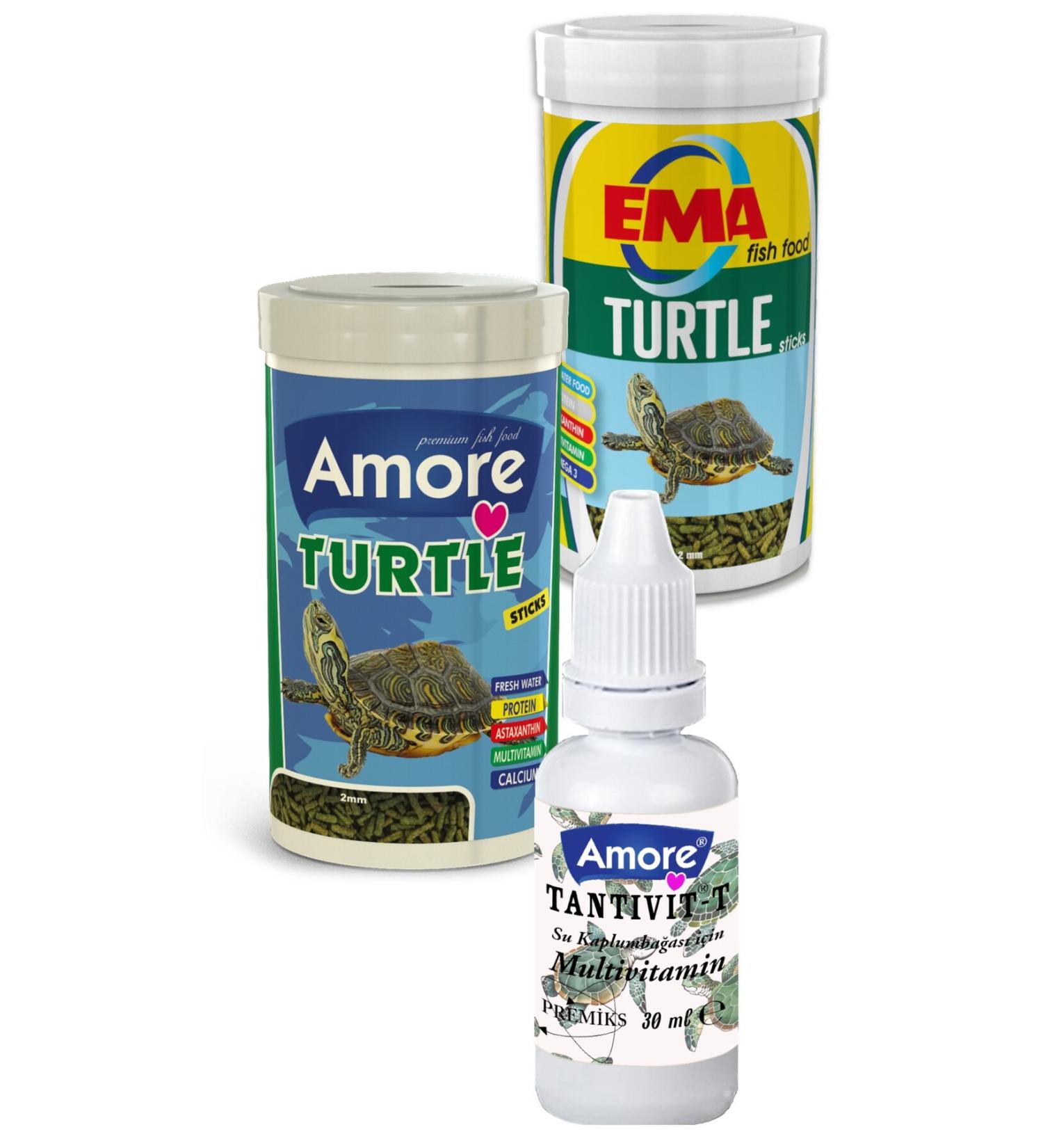 AMORE Turtle Green Sticks Turtle Food and Multivitamin Set 2x250 Ml Ema