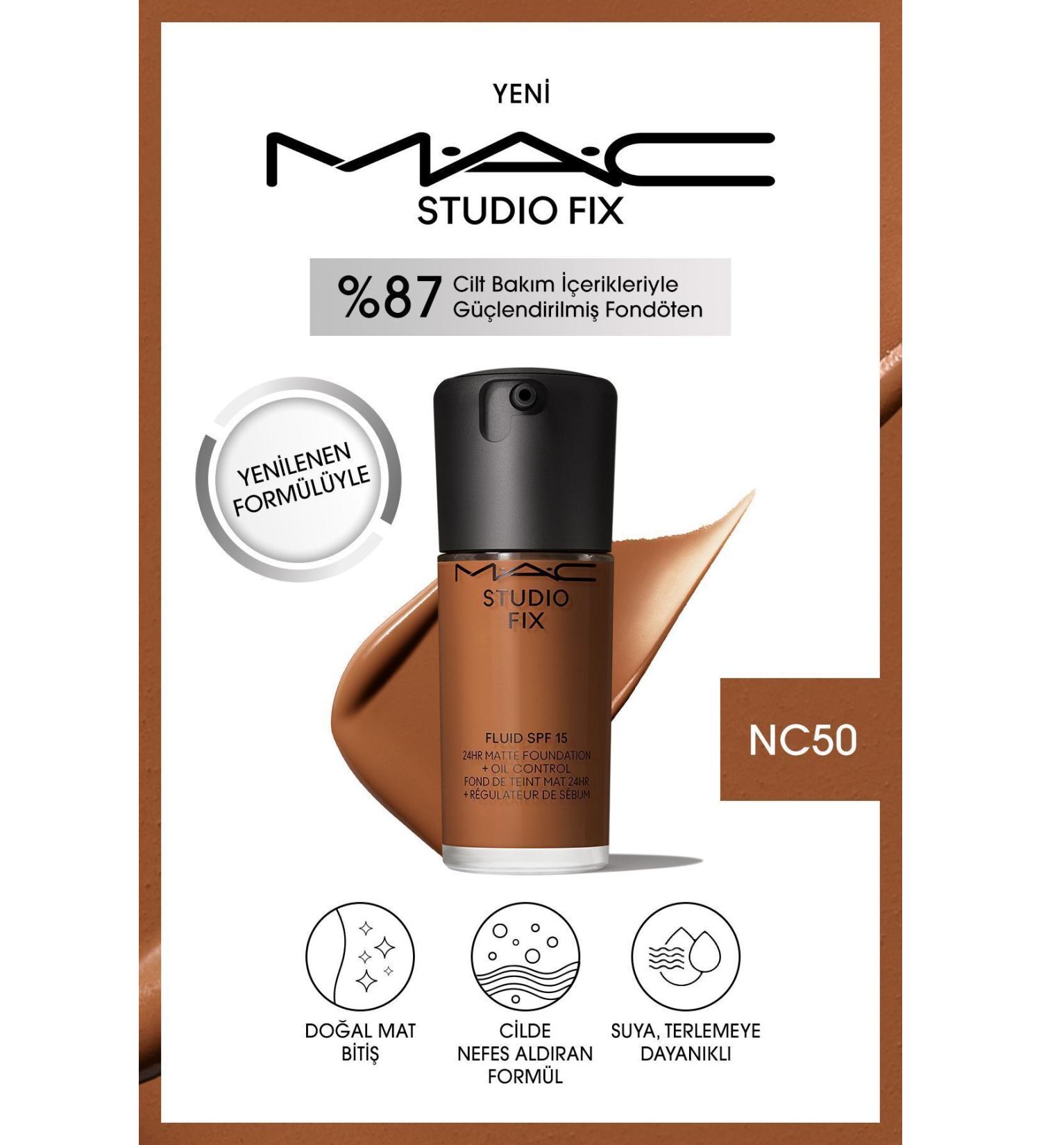 Mac NEW NATURAL MATTE FINISH STUDIO FIX FLUID SPF 15 MATTE FOUNDATION-NC50 30 ML KEYON2918