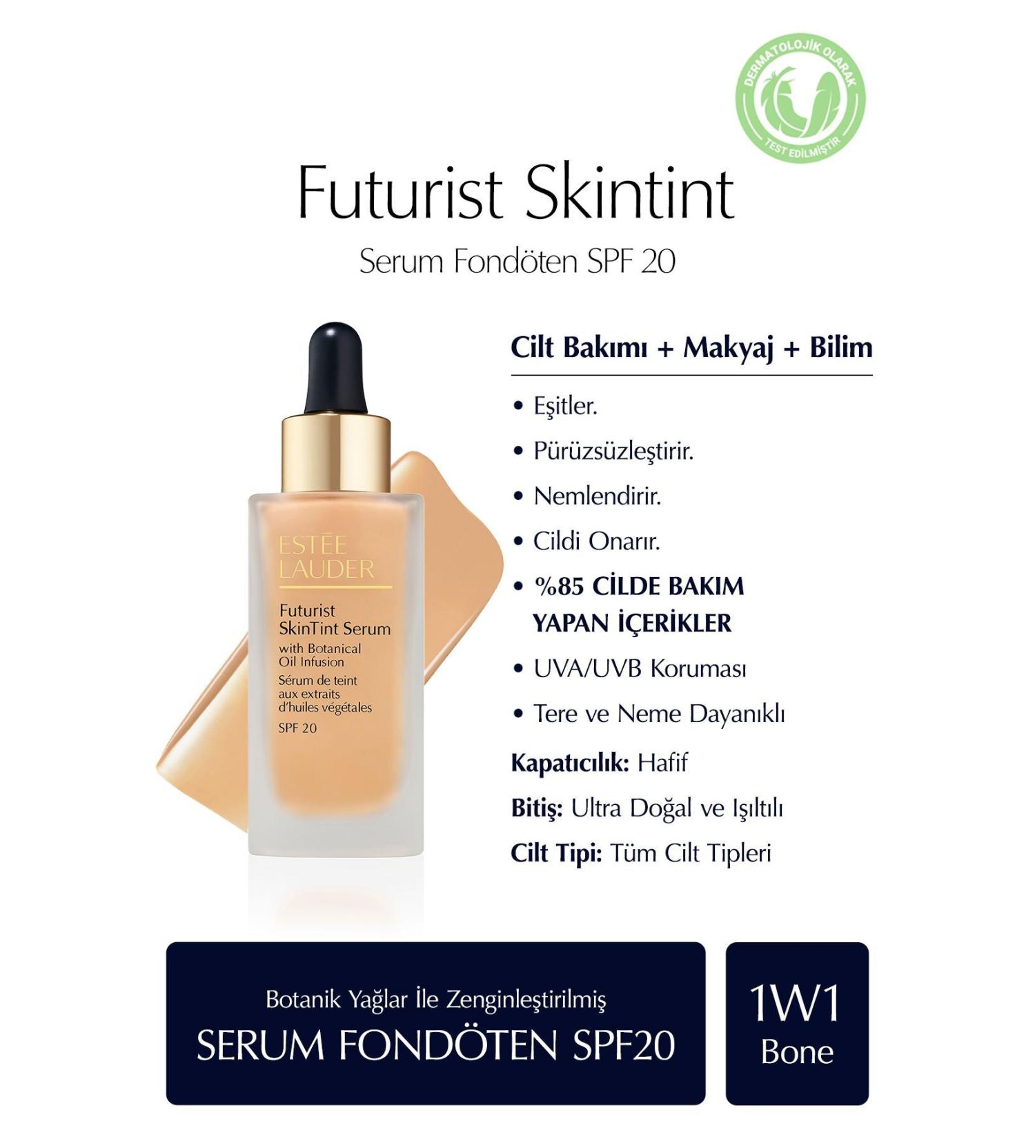 Estee Lauder FUTURIST SKINTINT NEW FORMULA SERUM FOUNDATION 30ML - SPF20 COLOR: 1W1 BONE KEYON2830