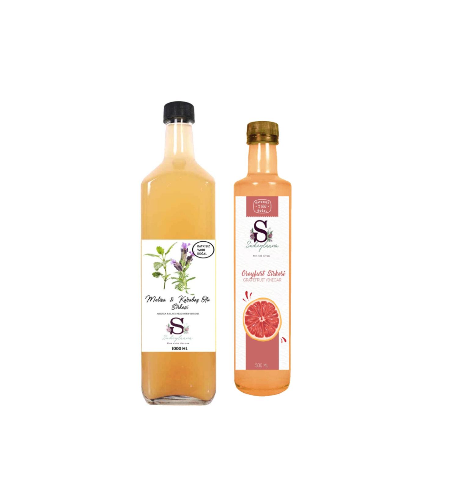 Suheylaana Natural Melissa & Black Pepper Vinegar 1000 ml and Grapefruit Vinegar 500 ml