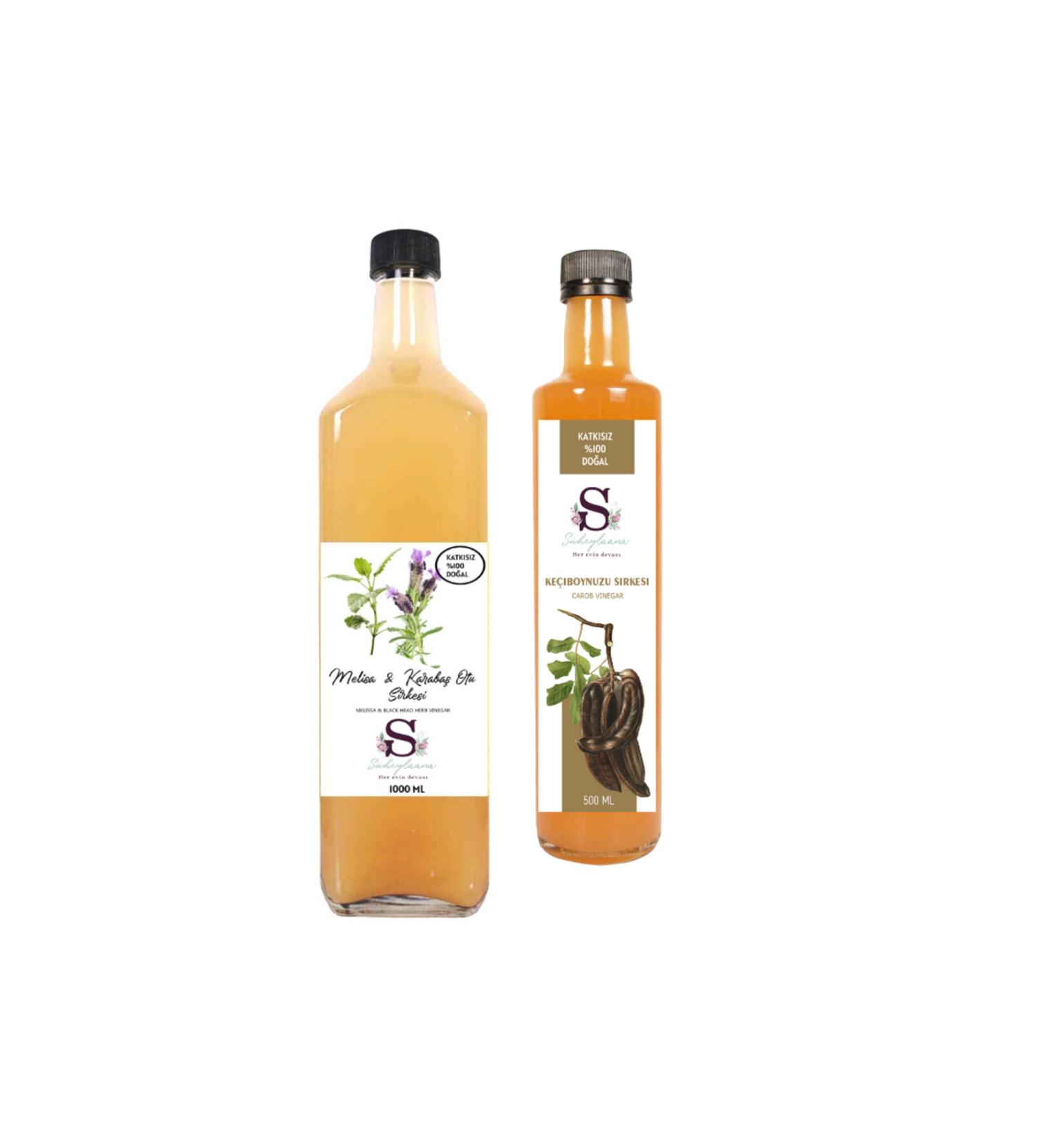 Suheylaana Natural Melissa & Black Pepper Vinegar 1000 ml and Carob Vinegar 500 ml