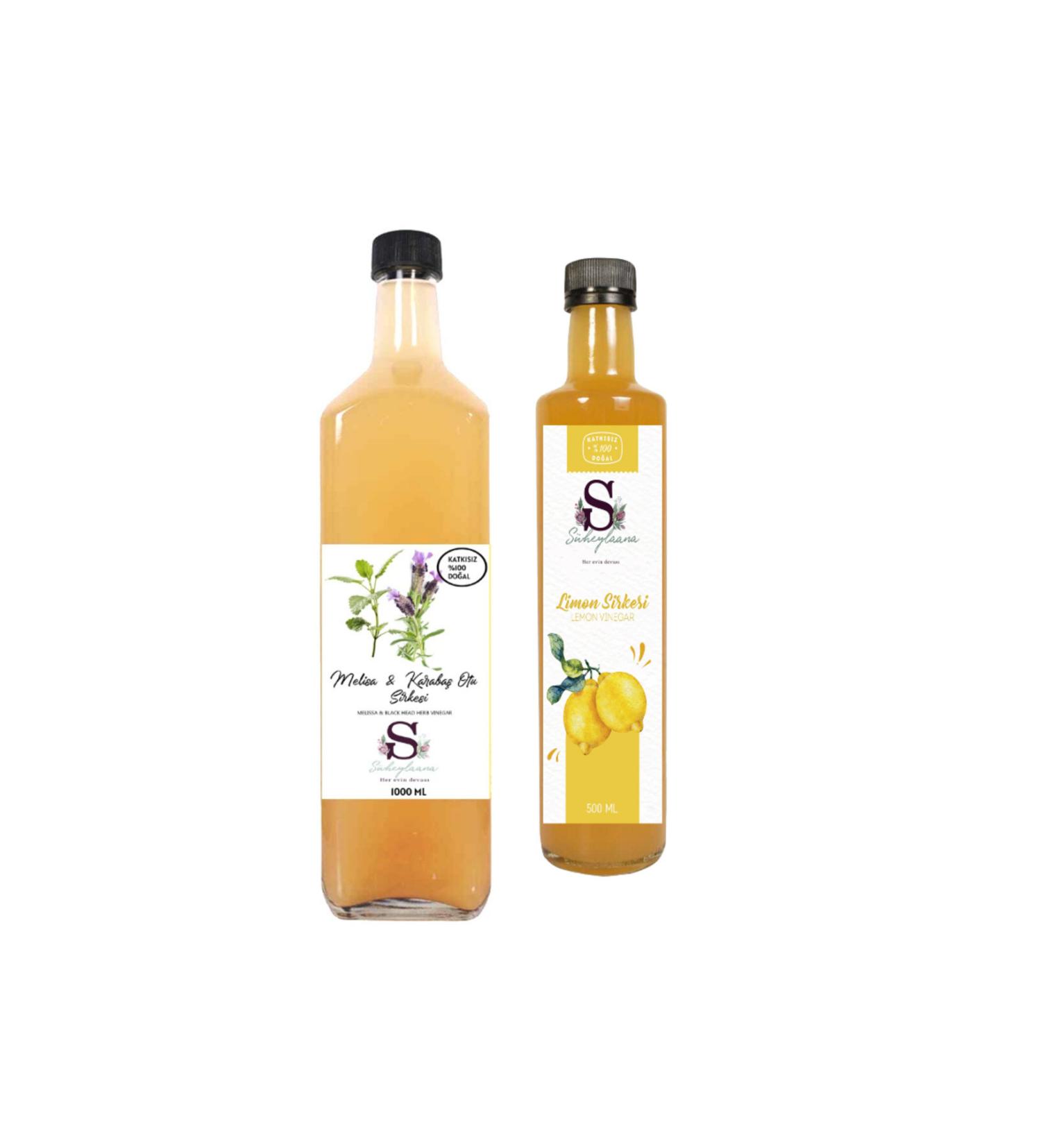 Suheylaana Natural Melissa & Black Pepper Vinegar 1000 ml and Lemon Vinegar 500 ml